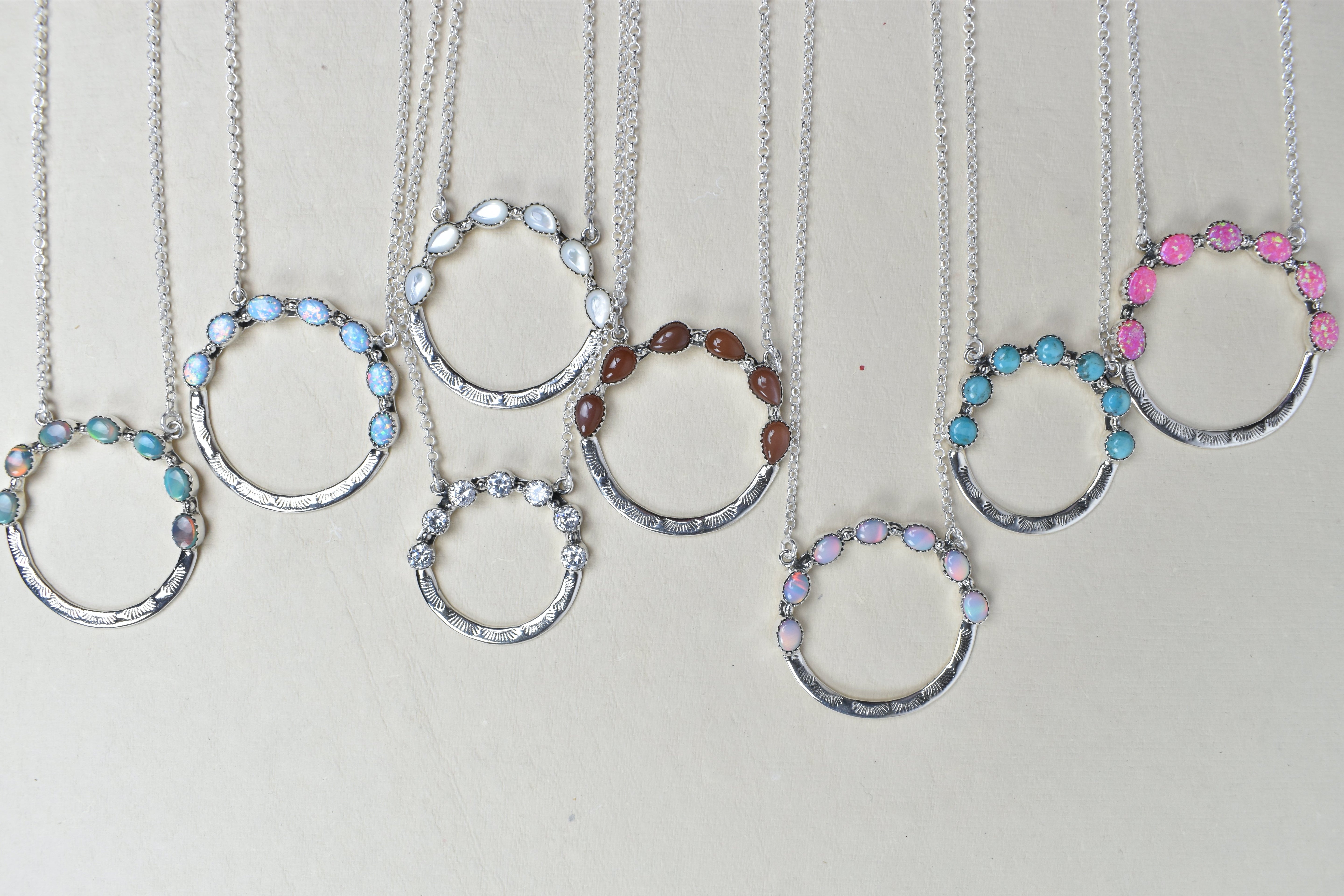 Luna's Crescent Gemstone Necklace-Pendant Necklaces-Krush Kandy, Women's Online Fashion Boutique Located in Phoenix, Arizona (Scottsdale Area)