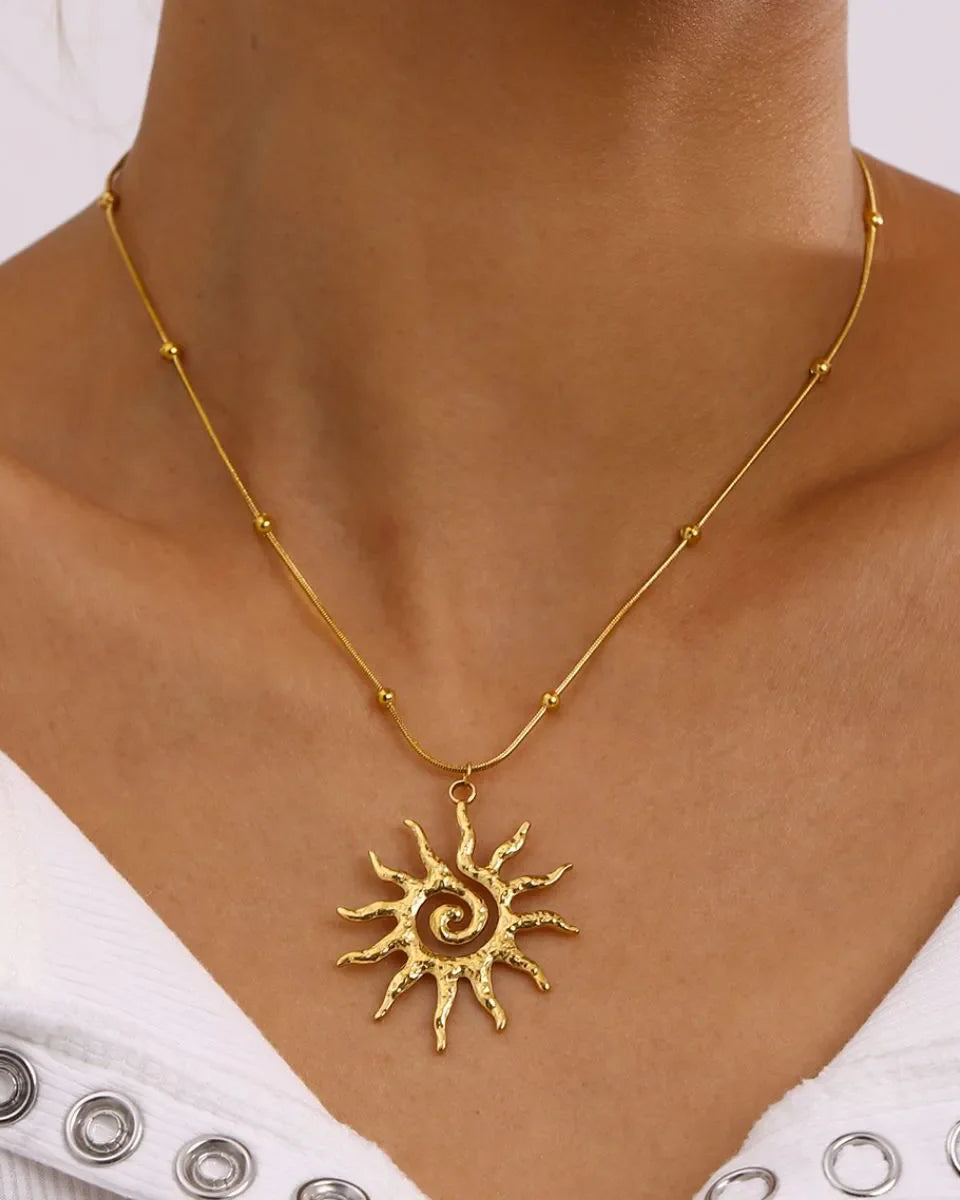 18K Gold-Plated Sun Pendant Necklace-Necklaces-Krush Kandy, Women's Online Fashion Boutique Located in Phoenix, Arizona (Scottsdale Area)