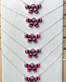 Neon Pink & Black Onyx Cluster Stripe Necklace-Necklaces-Krush Kandy, Women's Online Fashion Boutique Located in Phoenix, Arizona (Scottsdale Area)