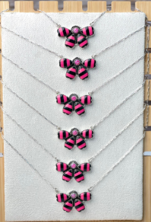 Neon Pink & Black Onyx Cluster Stripe Necklace-Necklaces-Krush Kandy, Women's Online Fashion Boutique Located in Phoenix, Arizona (Scottsdale Area)