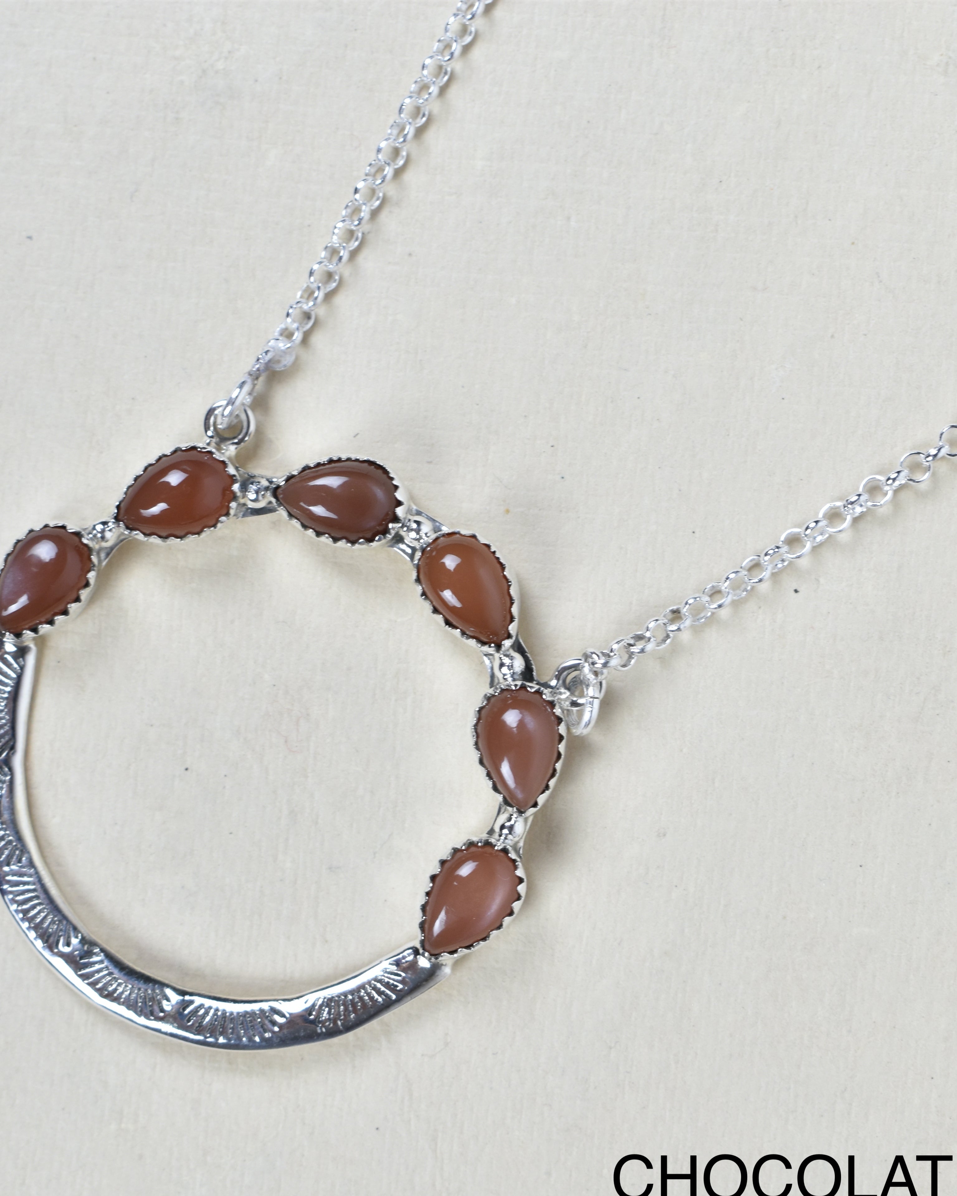 Luna's Crescent Gemstone Necklace-Pendant Necklaces-Krush Kandy, Women's Online Fashion Boutique Located in Phoenix, Arizona (Scottsdale Area)