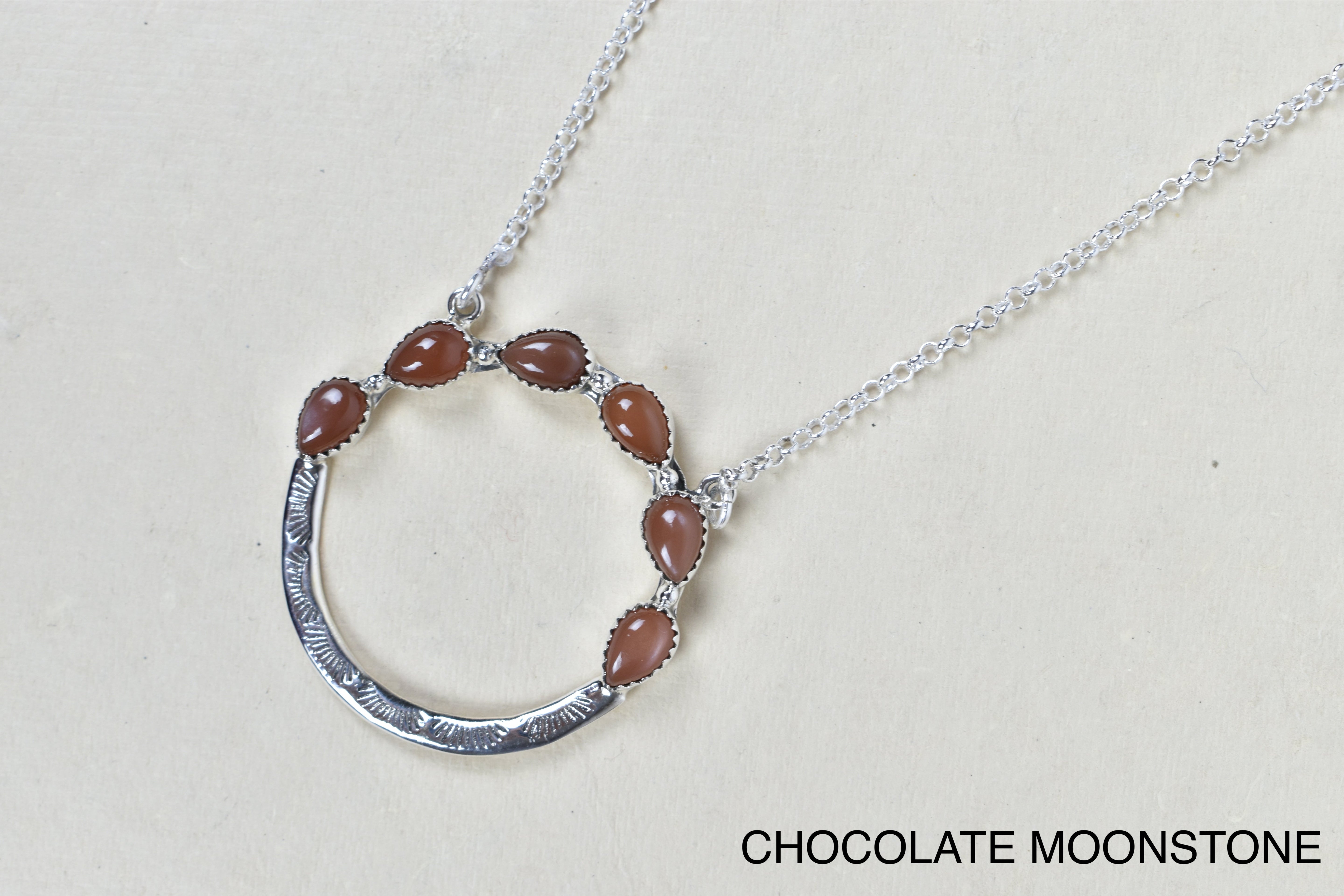 Luna's Crescent Gemstone Necklace-Pendant Necklaces-Krush Kandy, Women's Online Fashion Boutique Located in Phoenix, Arizona (Scottsdale Area)