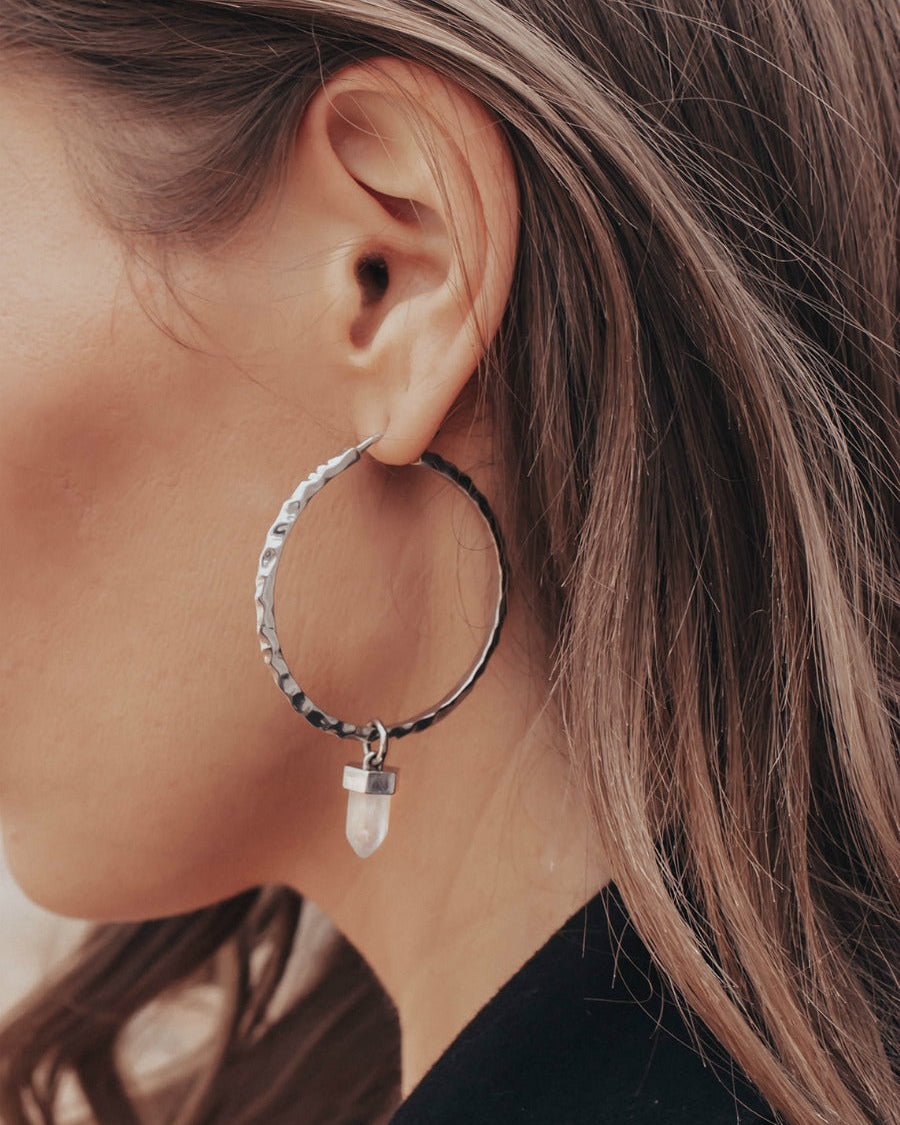 Krush Kouture: Hammered Hoop Earrings with Charm-Hoop Earrings-Krush Kandy, Women's Online Fashion Boutique Located in Phoenix, Arizona (Scottsdale Area)