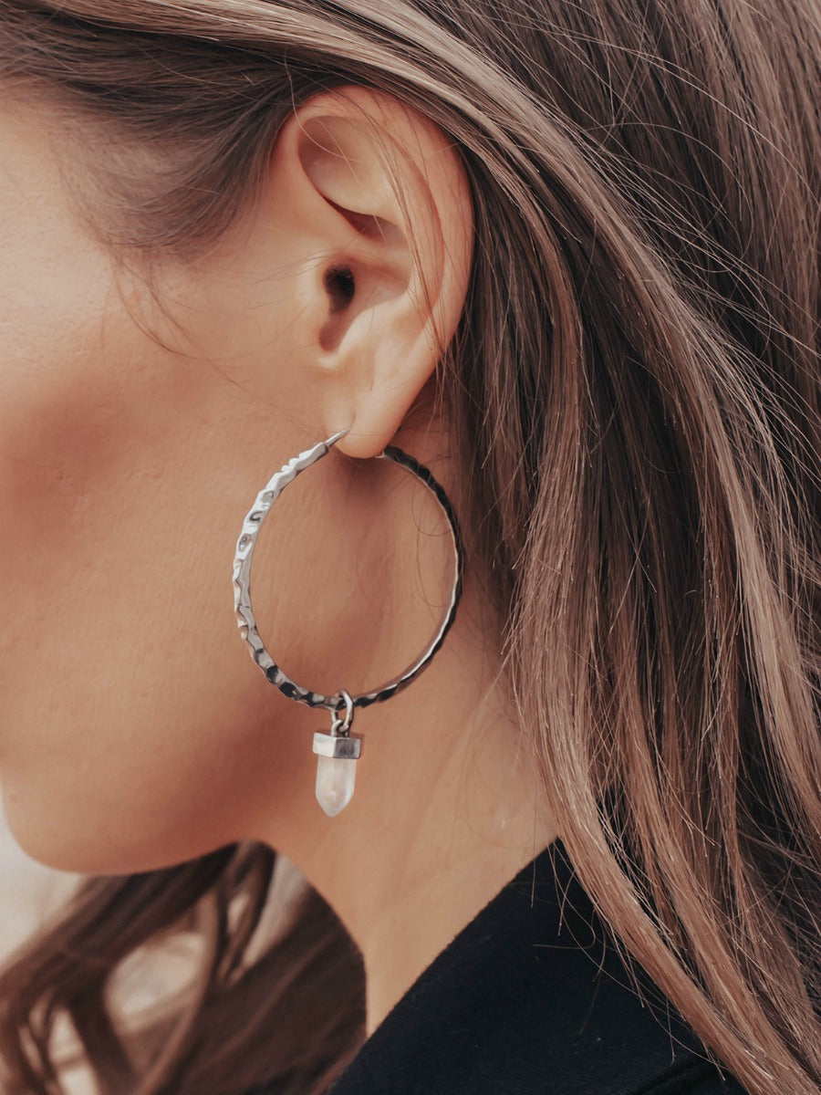Krush Kouture: Hammered Hoop Earrings with Charm-Hoop Earrings-Krush Kandy, Women's Online Fashion Boutique Located in Phoenix, Arizona (Scottsdale Area)
