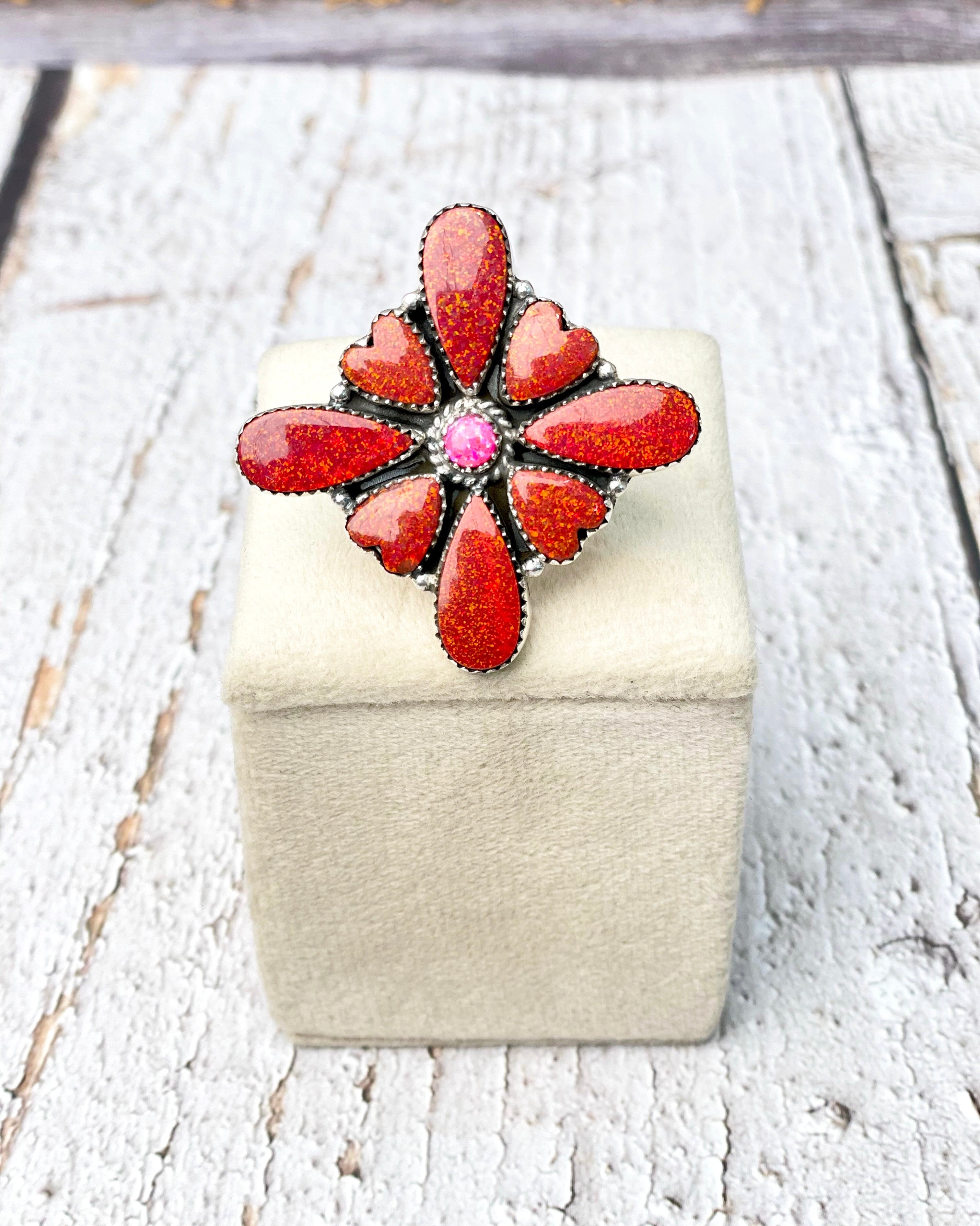 Red Opal Burst Stone Ring-Rings-Krush Kandy, Women's Online Fashion Boutique Located in Phoenix, Arizona (Scottsdale Area)