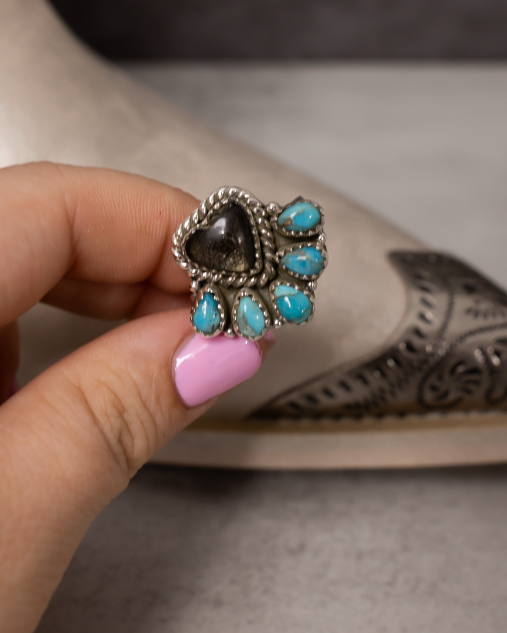 Heart Stone Turquoise Cluster Ring-Rings-Krush Kandy, Women's Online Fashion Boutique Located in Phoenix, Arizona (Scottsdale Area)