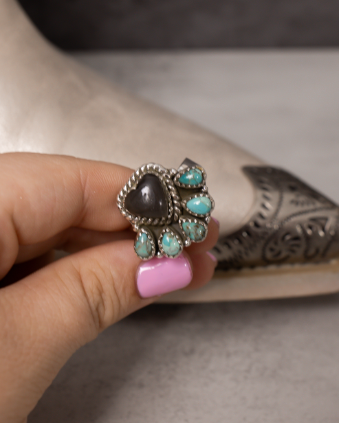 Heart Stone Turquoise Cluster Ring-Rings-Krush Kandy, Women's Online Fashion Boutique Located in Phoenix, Arizona (Scottsdale Area)