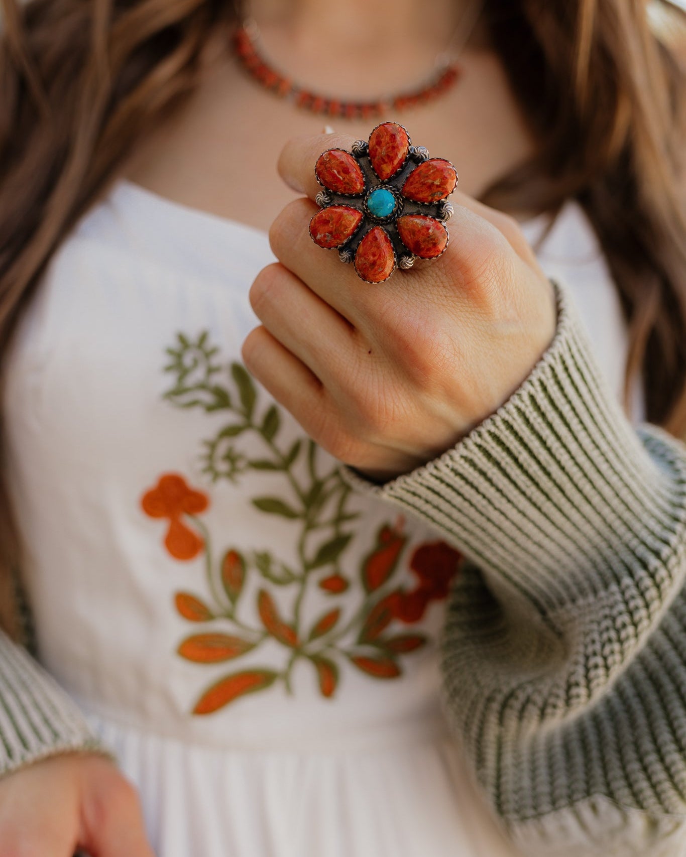 Kristyn's Orange Spiny Oyster Blossom Ring | PREORDER-Cluster Rings-Krush Kandy, Women's Online Fashion Boutique Located in Phoenix, Arizona (Scottsdale Area)