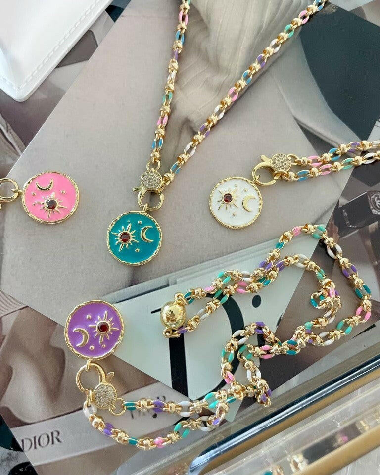 All You Got Enamel Star and Moon Pendant Magnetic Necklace-Necklaces-Krush Kandy, Women's Online Fashion Boutique Located in Phoenix, Arizona (Scottsdale Area)
