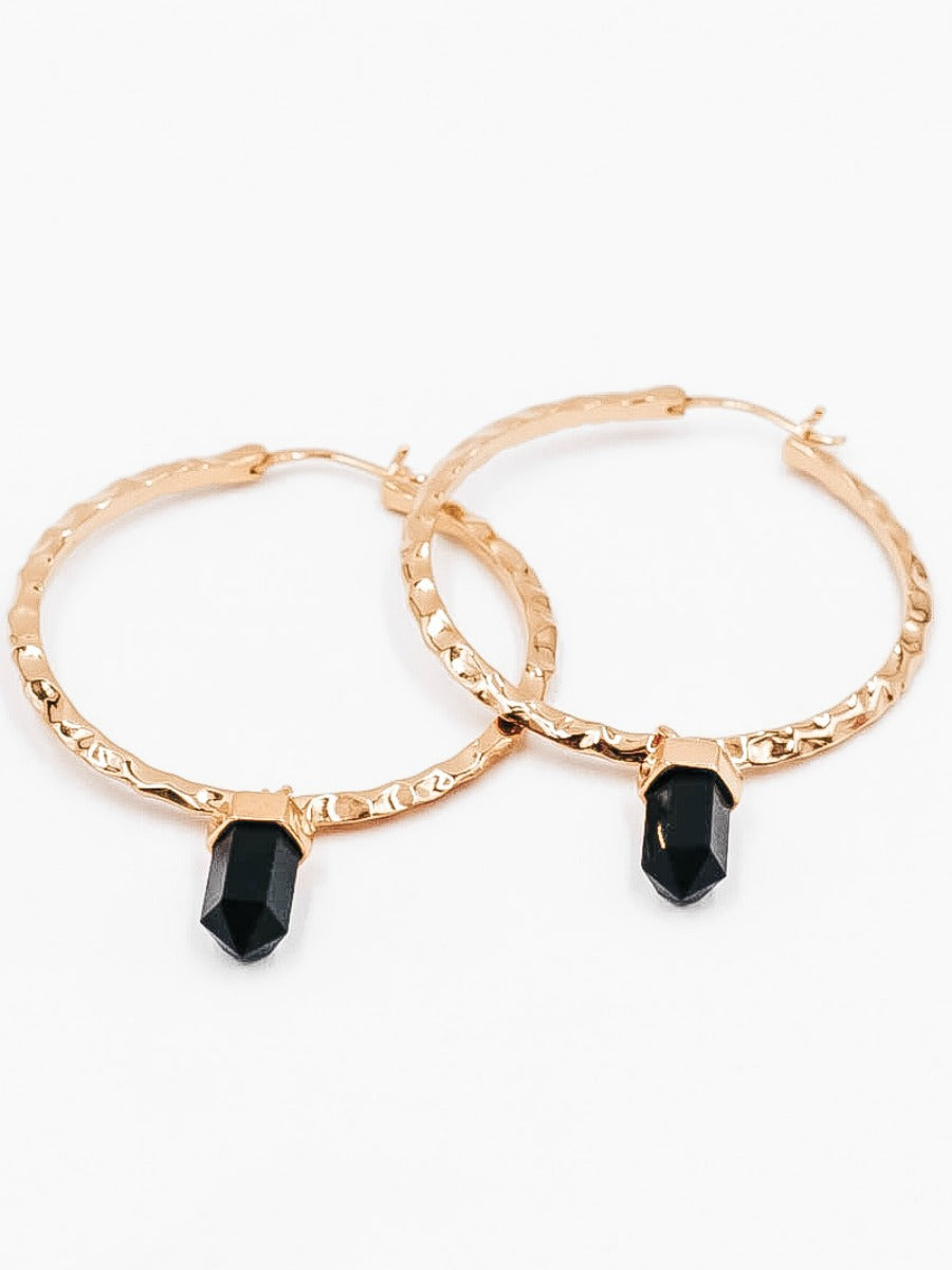 Krush Kouture: Hammered Hoop Earrings with Charm-Hoop Earrings-Krush Kandy, Women's Online Fashion Boutique Located in Phoenix, Arizona (Scottsdale Area)