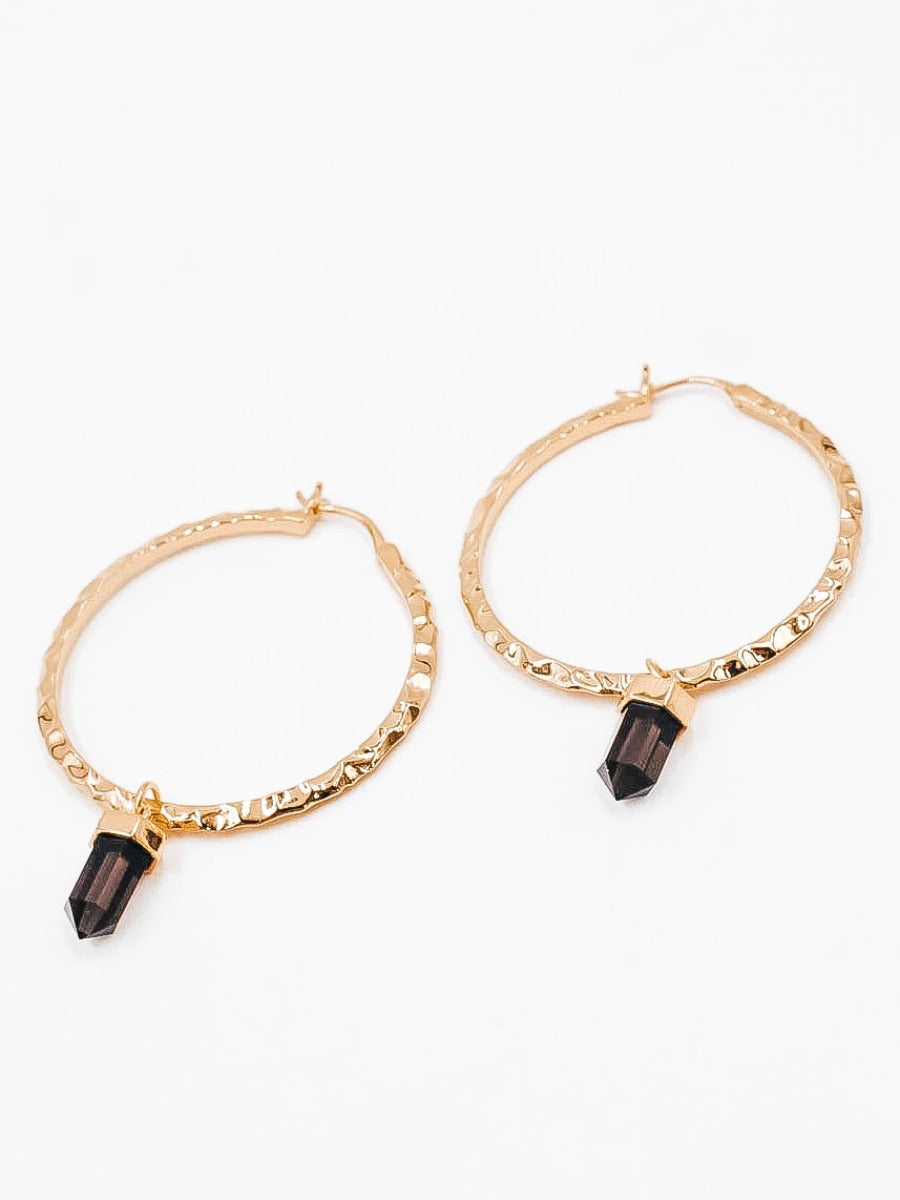 Krush Kouture: Hammered Hoop Earrings with Charm-Hoop Earrings-Krush Kandy, Women's Online Fashion Boutique Located in Phoenix, Arizona (Scottsdale Area)