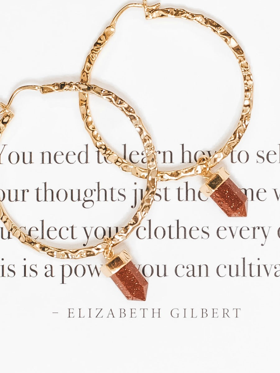 Krush Kouture: Hammered Hoop Earrings with Charm-Hoop Earrings-Krush Kandy, Women's Online Fashion Boutique Located in Phoenix, Arizona (Scottsdale Area)