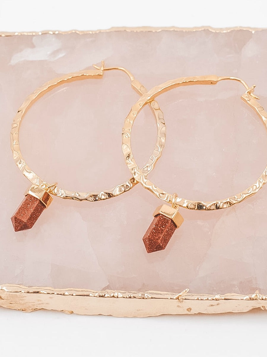 Krush Kouture: Hammered Hoop Earrings with Charm-Hoop Earrings-Krush Kandy, Women's Online Fashion Boutique Located in Phoenix, Arizona (Scottsdale Area)