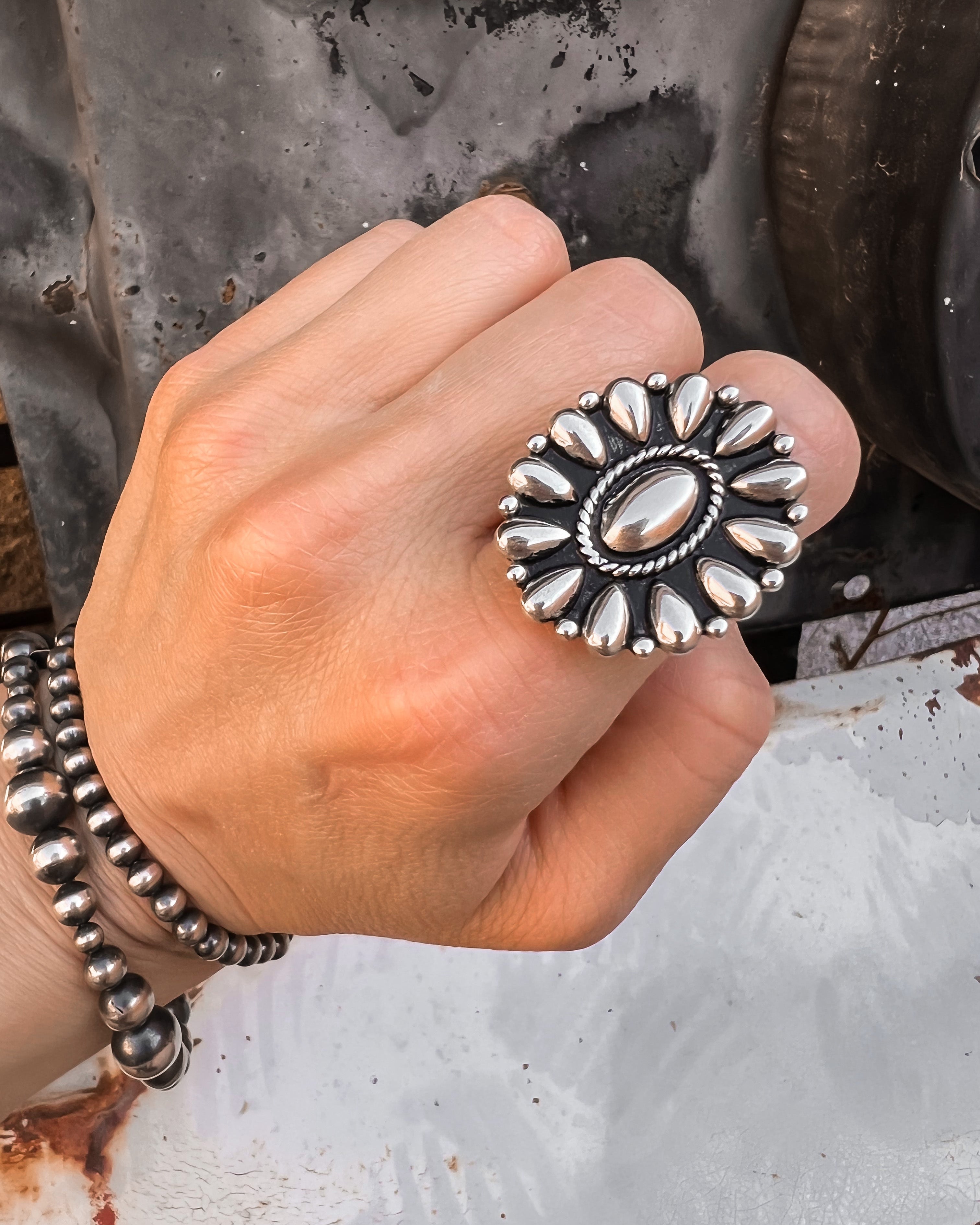 Sundown Petals Sterling Silver Ring & Earrings MADE TO ORDER-Cluster Rings-Krush Kandy, Women's Online Fashion Boutique Located in Phoenix, Arizona (Scottsdale Area)