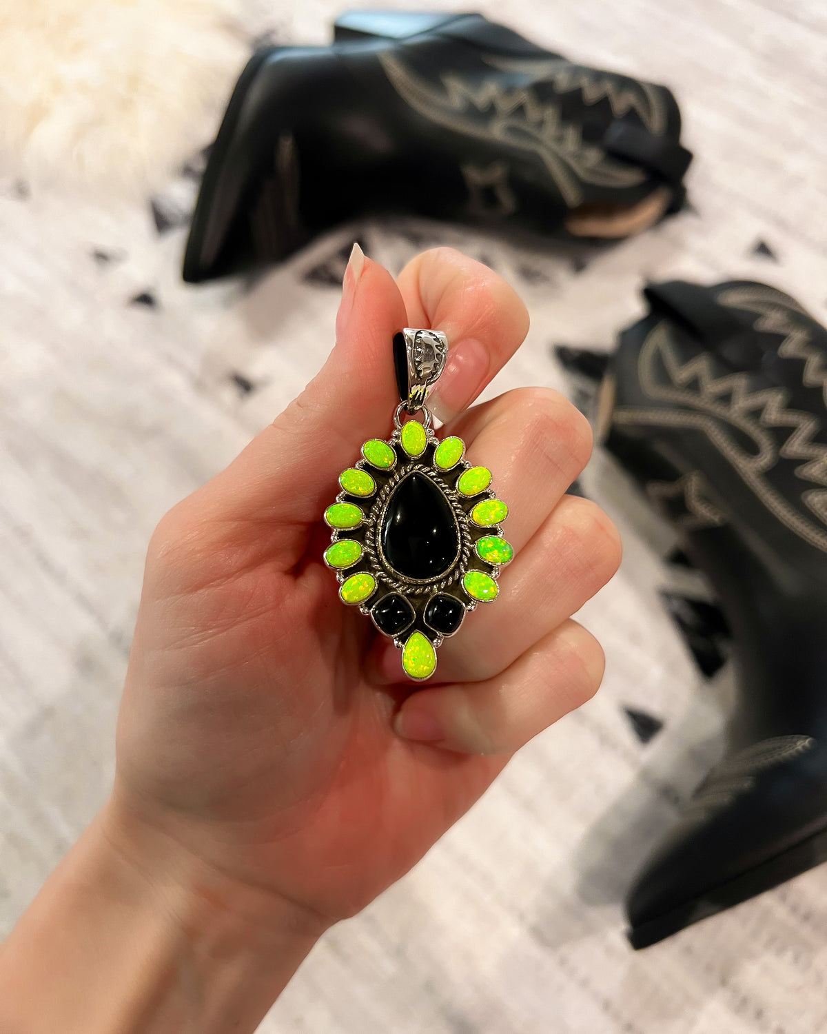 Krush Original | Neon Yellow Opal & Black Onyx Pendant-Charms & Pendants-Krush Kandy, Women's Online Fashion Boutique Located in Phoenix, Arizona (Scottsdale Area)