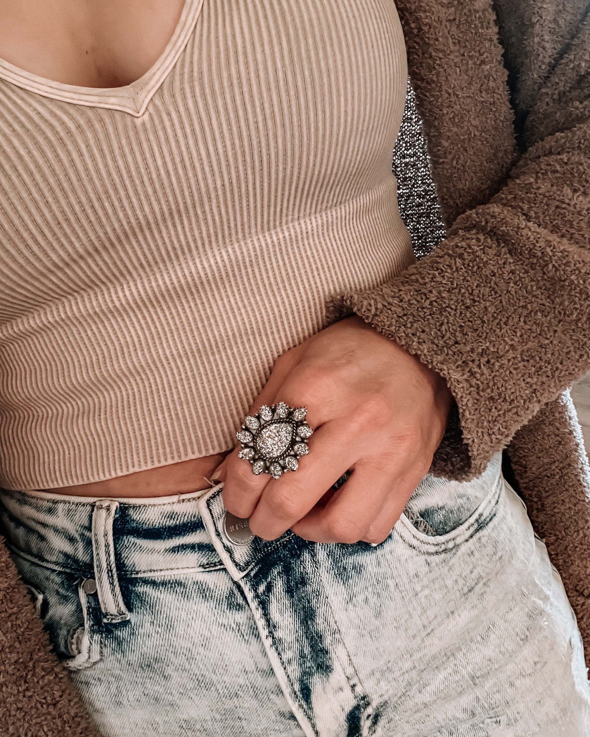 Sparkle Your Way Druzy Sterling Silver Cluster Ring-Cluster Rings-Krush Kandy, Women's Online Fashion Boutique Located in Phoenix, Arizona (Scottsdale Area)