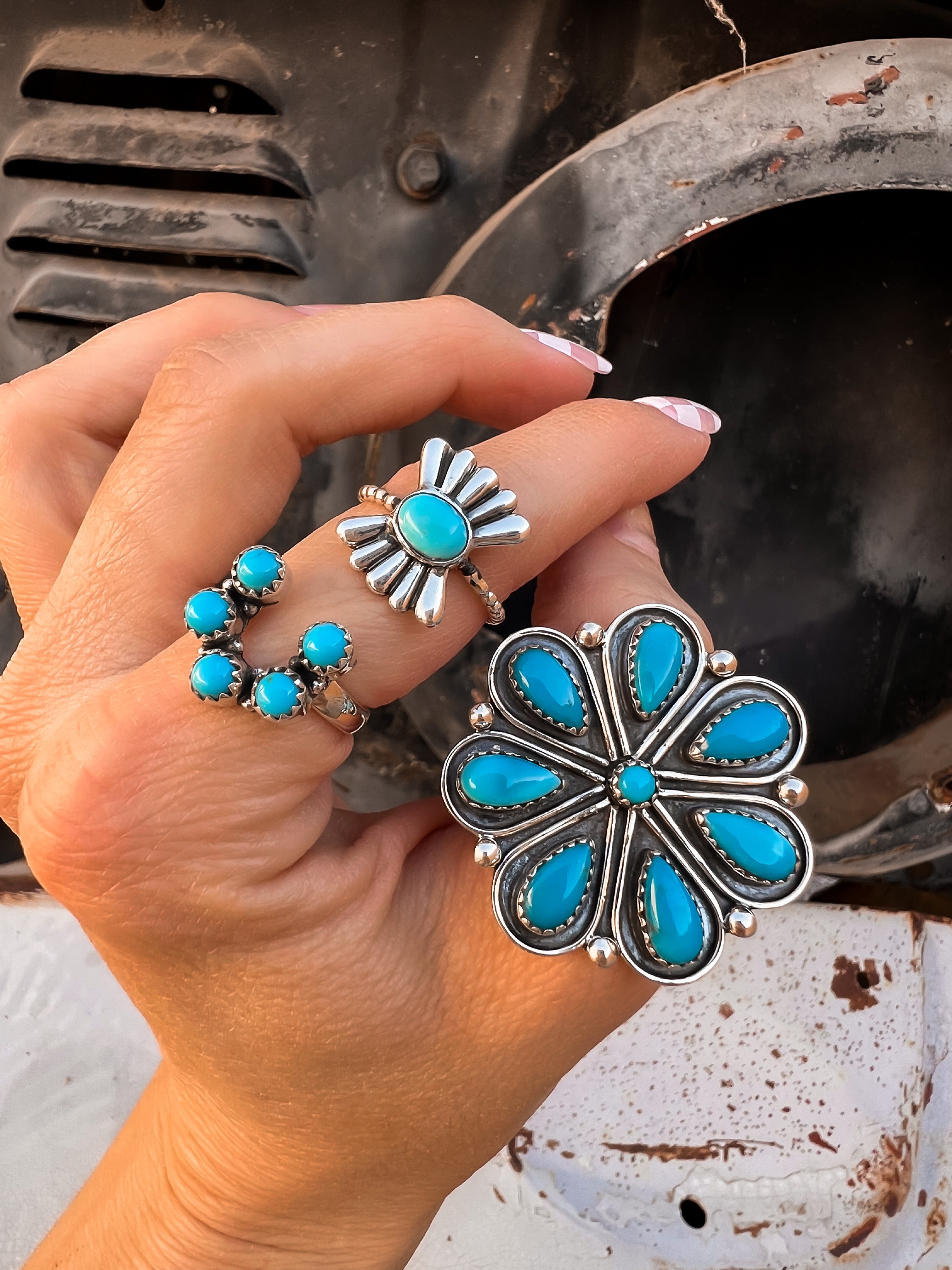 Flower Concho Sterling Silver Stone Ring MADE TO ORDER-Cluster Rings-Krush Kandy, Women's Online Fashion Boutique Located in Phoenix, Arizona (Scottsdale Area)