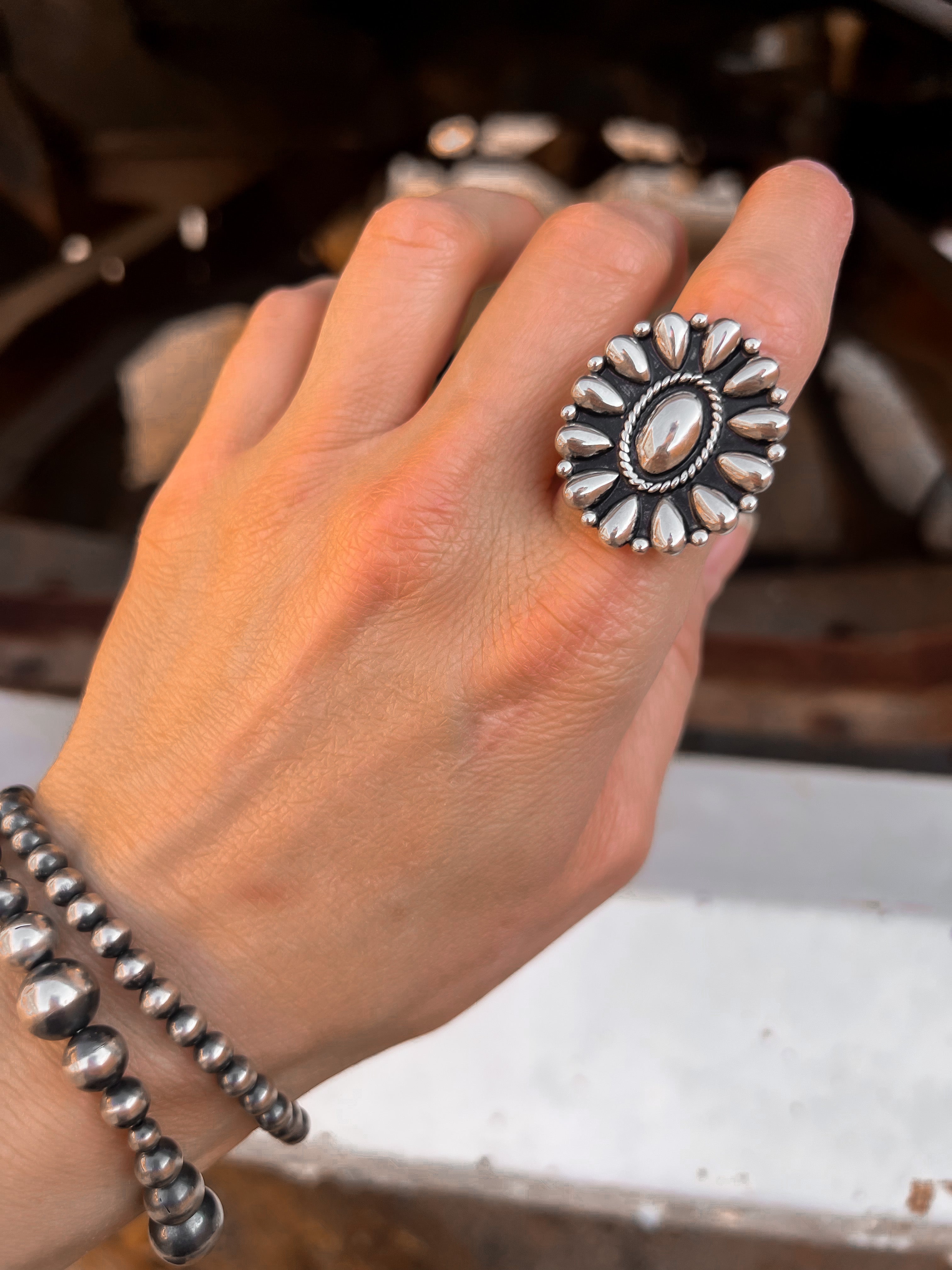 Sundown Petals Sterling Silver Ring & Earrings MADE TO ORDER-Cluster Rings-Krush Kandy, Women's Online Fashion Boutique Located in Phoenix, Arizona (Scottsdale Area)