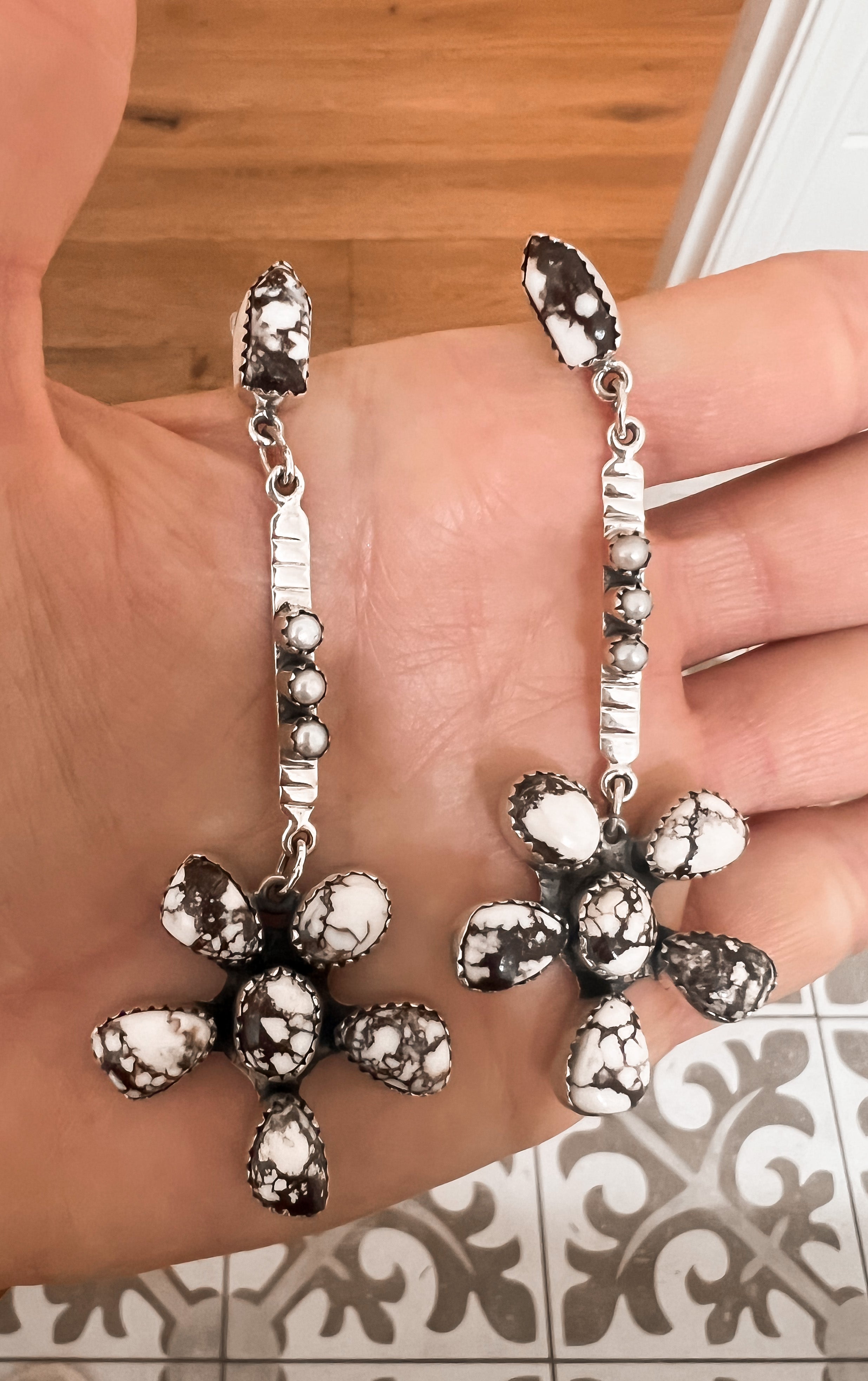 Soul Sister Flower Sterling Silver & Stone Earrings MADE TO ORDER-Drop Earrings-Krush Kandy, Women's Online Fashion Boutique Located in Phoenix, Arizona (Scottsdale Area)