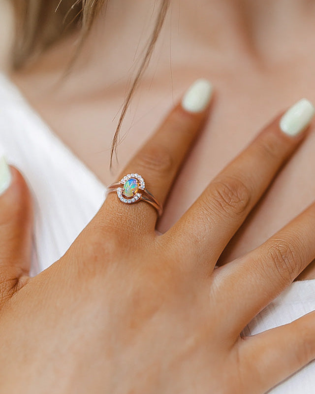 Double Halo Opal Ring-Dainty Rings-Krush Kandy, Women's Online Fashion Boutique Located in Phoenix, Arizona (Scottsdale Area)