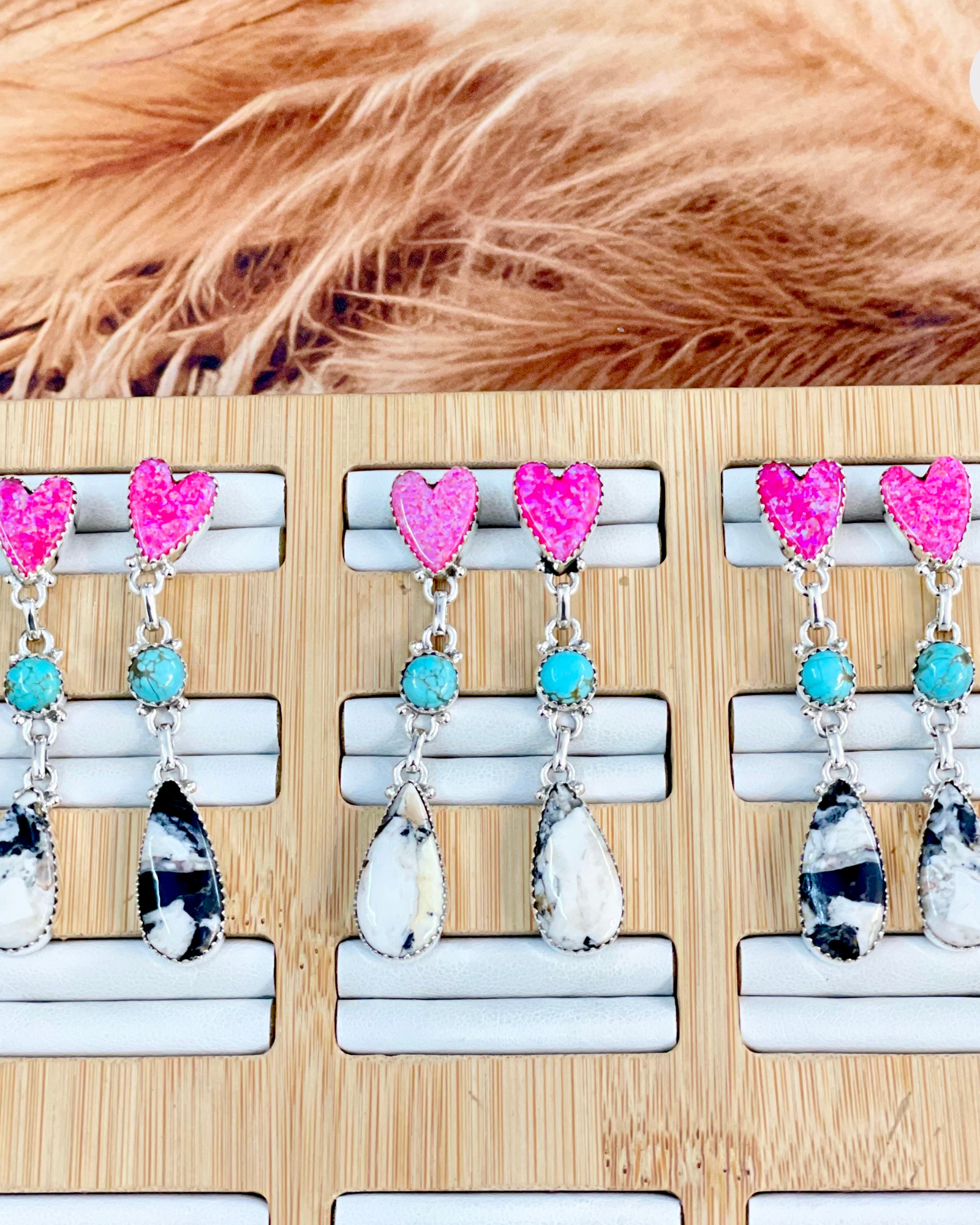 Neon Pink Opal, Turquoise & White Buffalo Earrings-Stud Earrings-Krush Kandy, Women's Online Fashion Boutique Located in Phoenix, Arizona (Scottsdale Area)