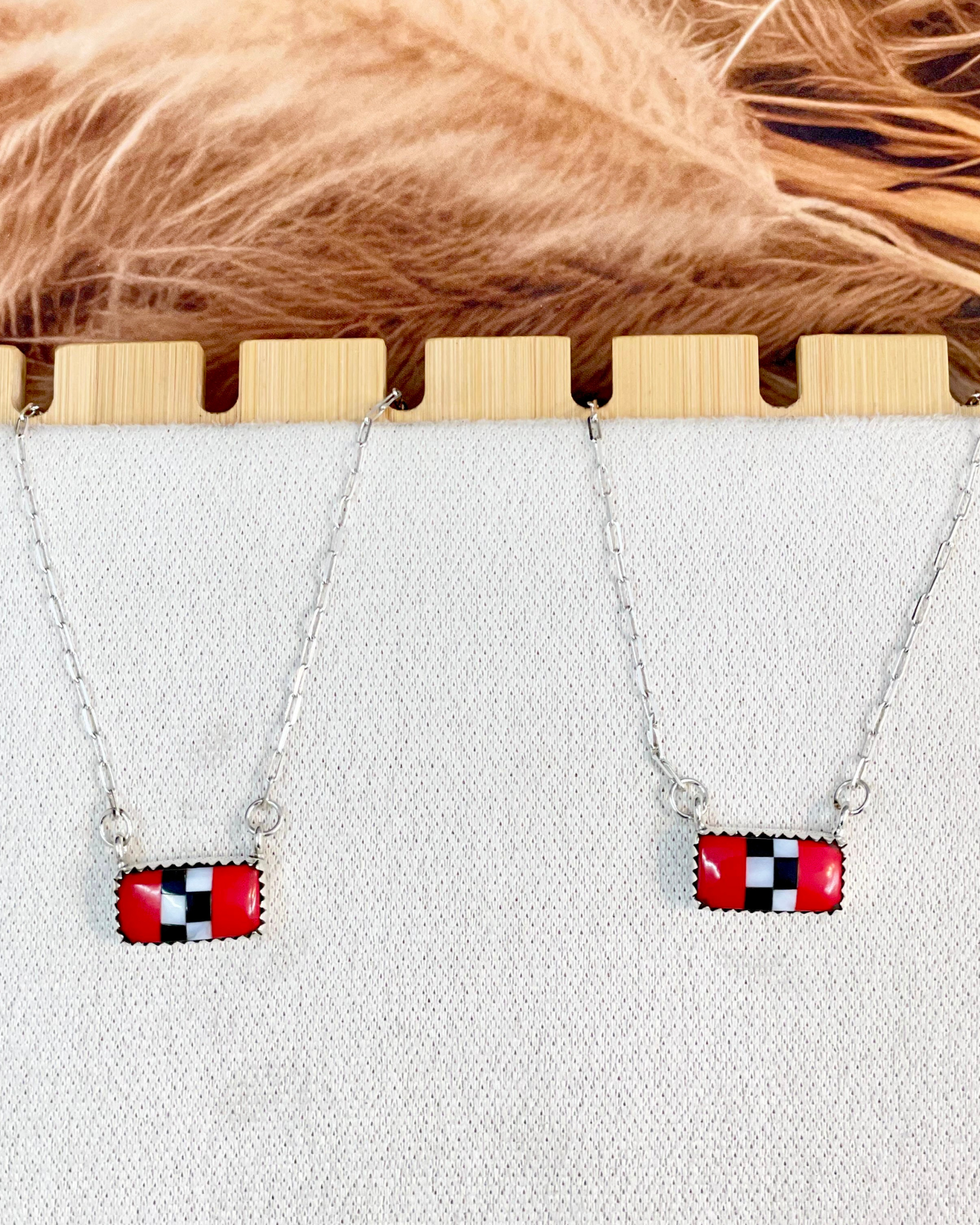 Rodeo Red Checkered Bar Necklace-Necklaces-Krush Kandy, Women's Online Fashion Boutique Located in Phoenix, Arizona (Scottsdale Area)