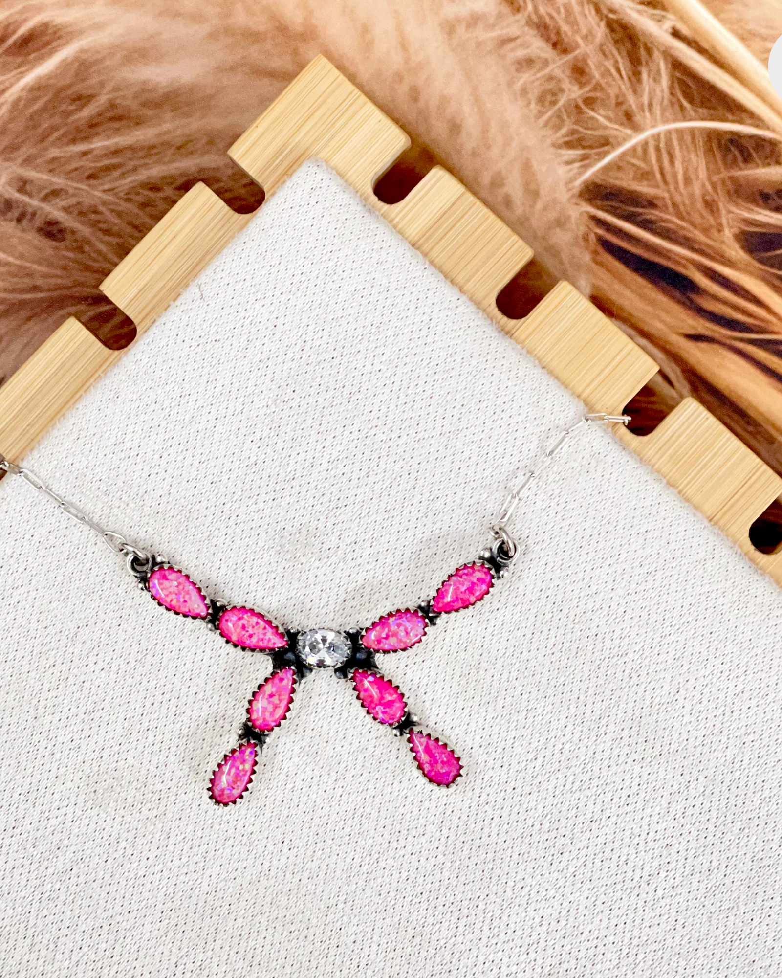 Aaliyah's Opal & Stone Bow Necklace-Necklaces-Krush Kandy, Women's Online Fashion Boutique Located in Phoenix, Arizona (Scottsdale Area)