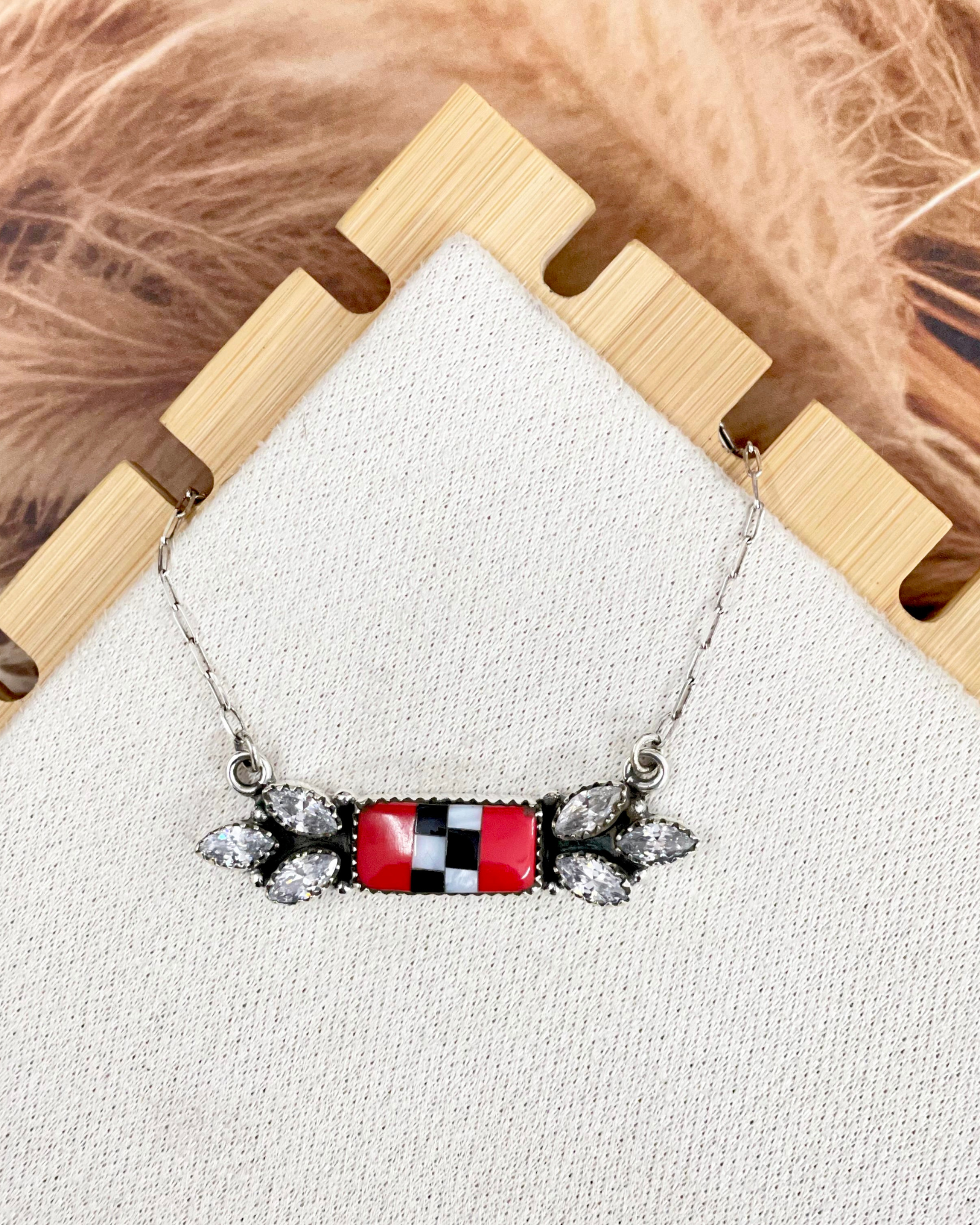 Checkered Blooming Stone Necklace-Necklaces-Krush Kandy, Women's Online Fashion Boutique Located in Phoenix, Arizona (Scottsdale Area)