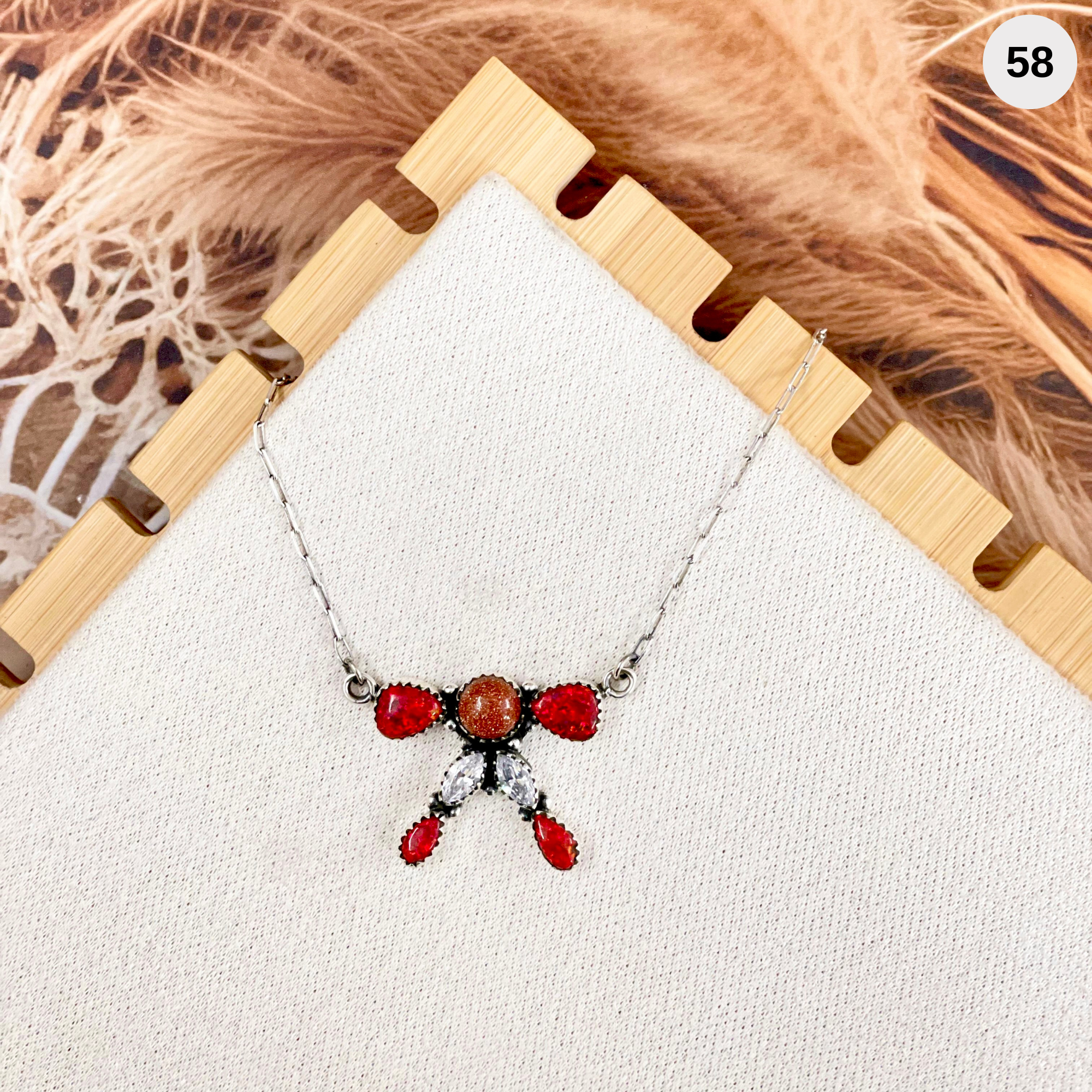 Sunstone, Crystal & Red Opal Bow Necklace-Necklaces-Krush Kandy, Women's Online Fashion Boutique Located in Phoenix, Arizona (Scottsdale Area)