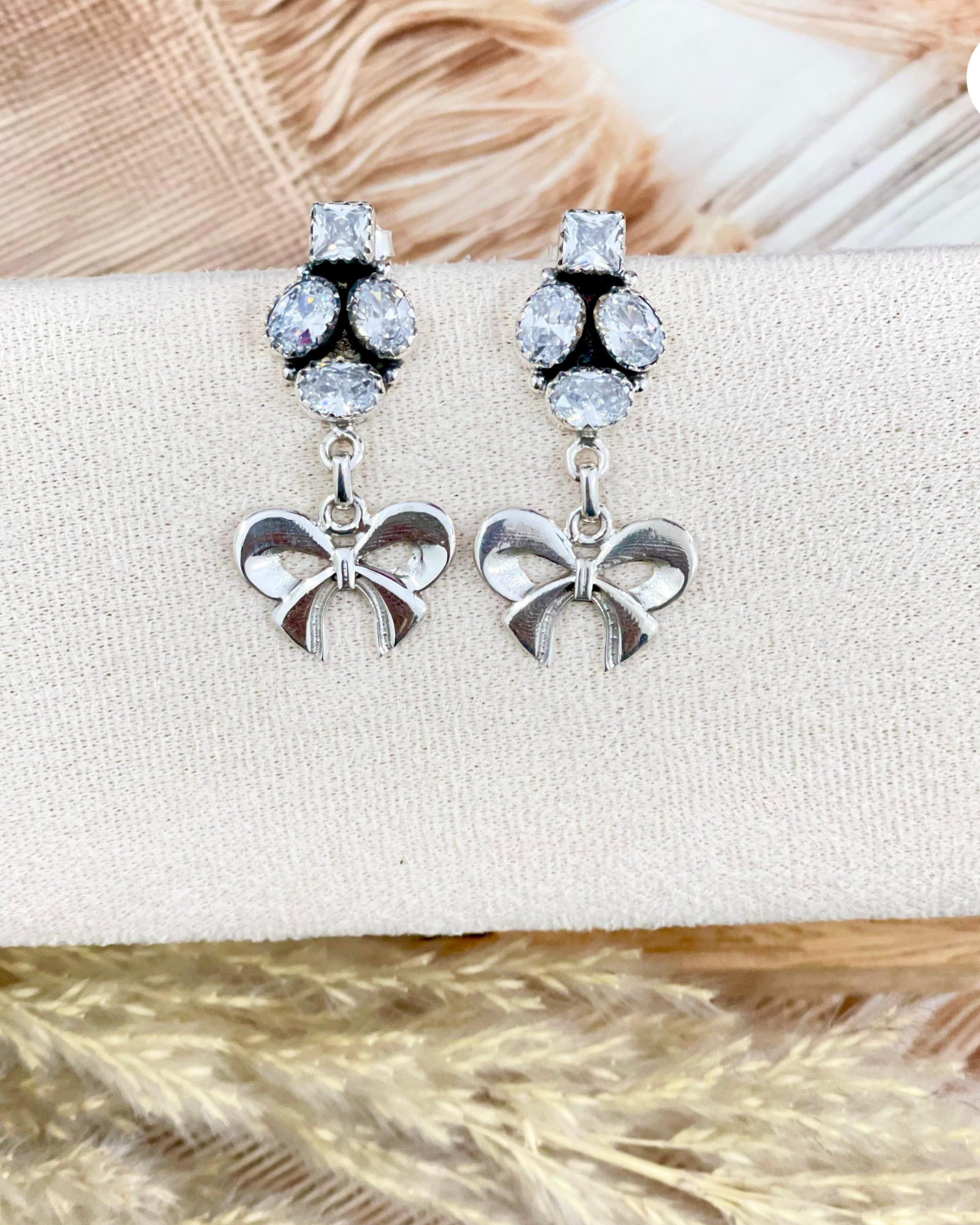 Crystal Cluster & Sterling Bow Earrings-Stud Earrings-Krush Kandy, Women's Online Fashion Boutique Located in Phoenix, Arizona (Scottsdale Area)