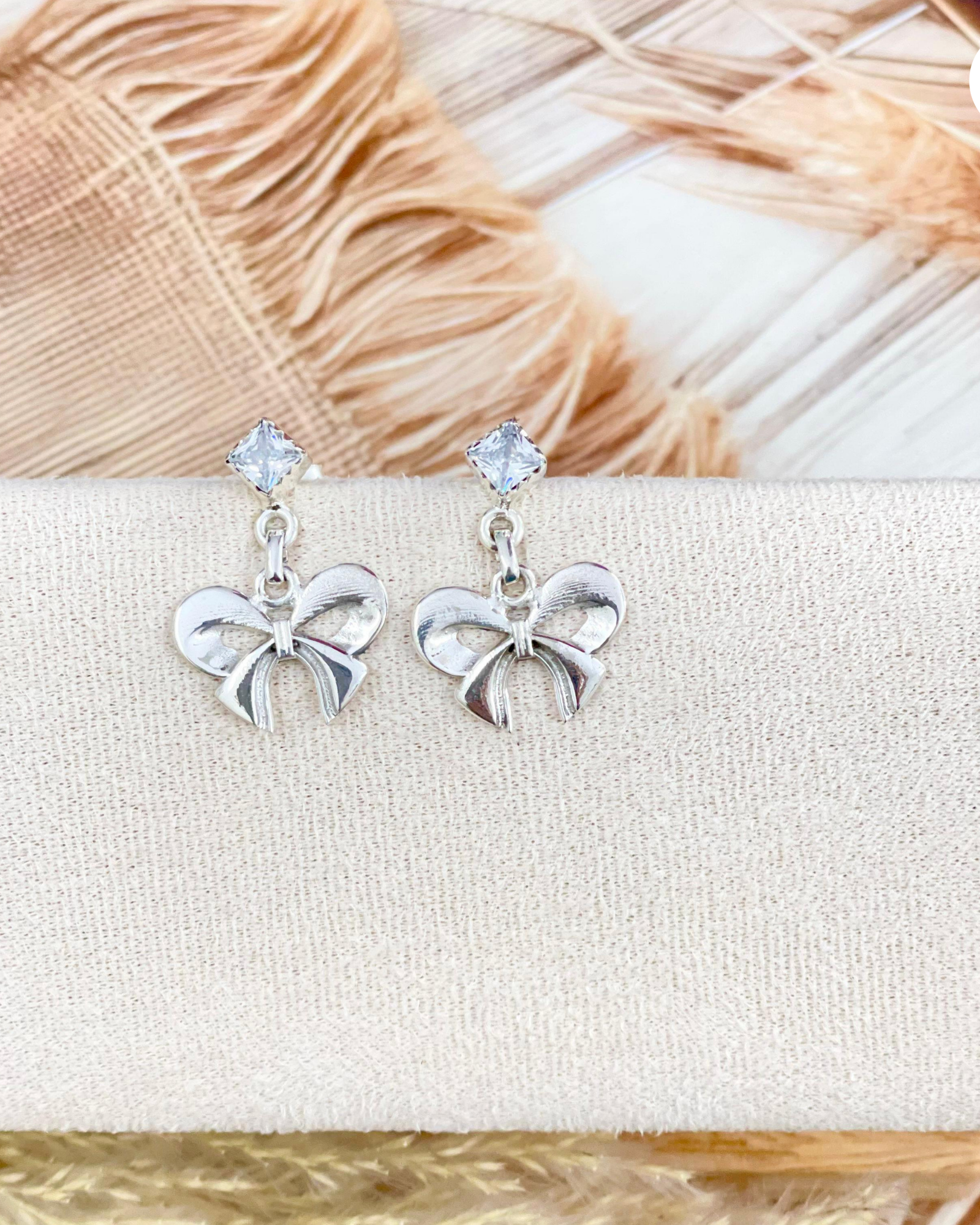 Sterling Bow & White CZ Earrings-Stud Earrings-Krush Kandy, Women's Online Fashion Boutique Located in Phoenix, Arizona (Scottsdale Area)