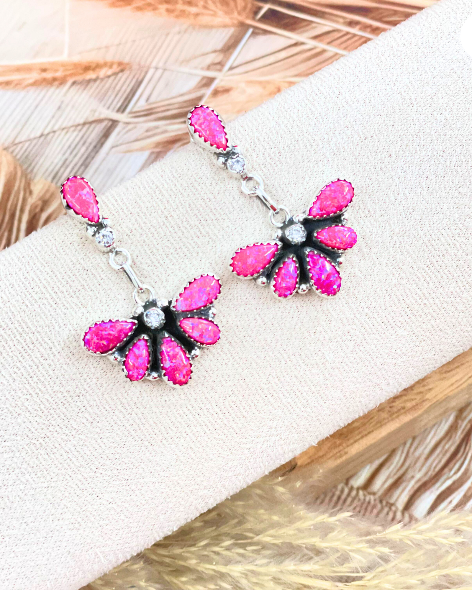 Half Of Me Neon Pink Opal & Crystal Sterling Drop Earrings-Stud Earrings-Krush Kandy, Women's Online Fashion Boutique Located in Phoenix, Arizona (Scottsdale Area)