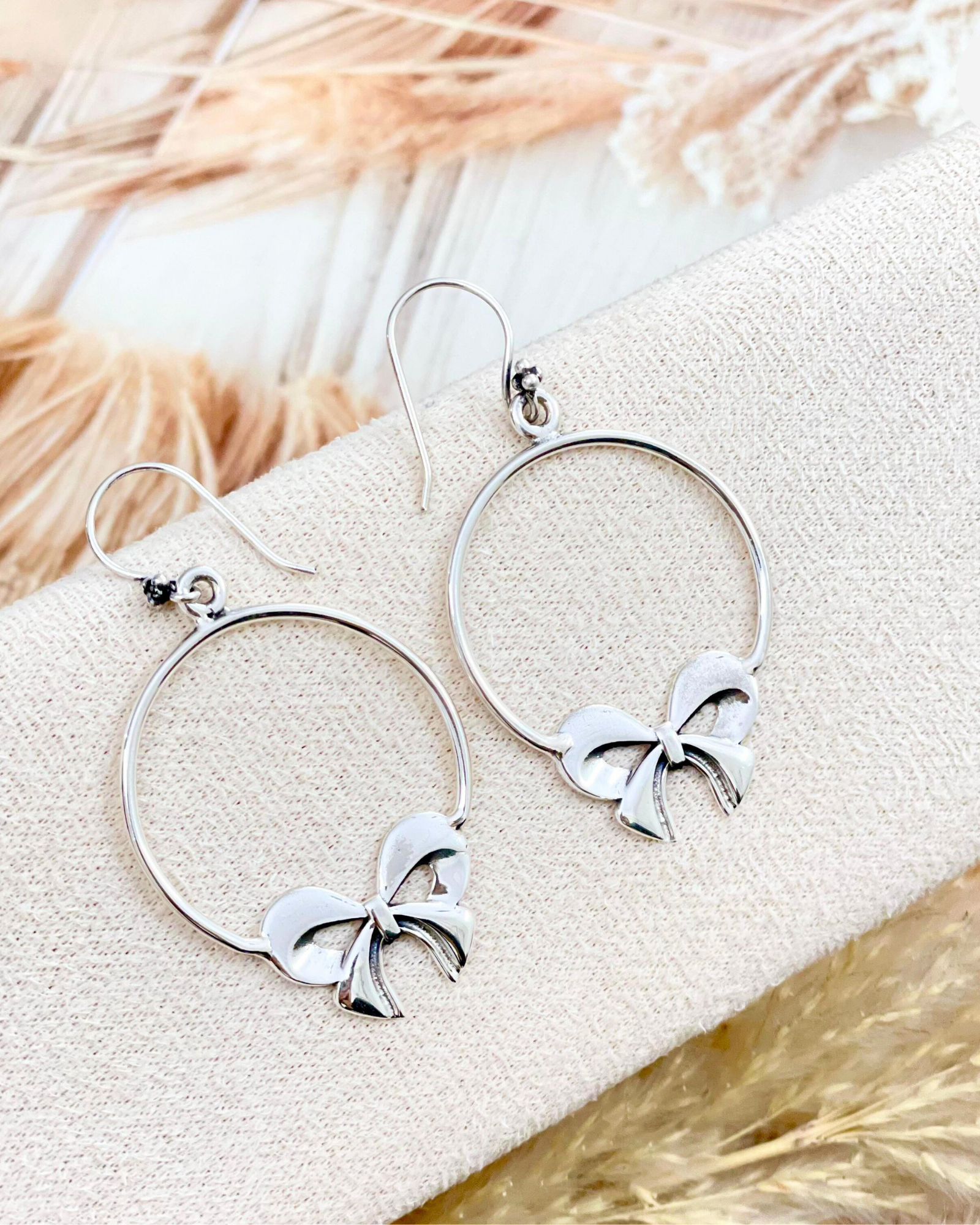 Solid Sterling Silver Bow Hoop Earrings-Stud Earrings-Krush Kandy, Women's Online Fashion Boutique Located in Phoenix, Arizona (Scottsdale Area)