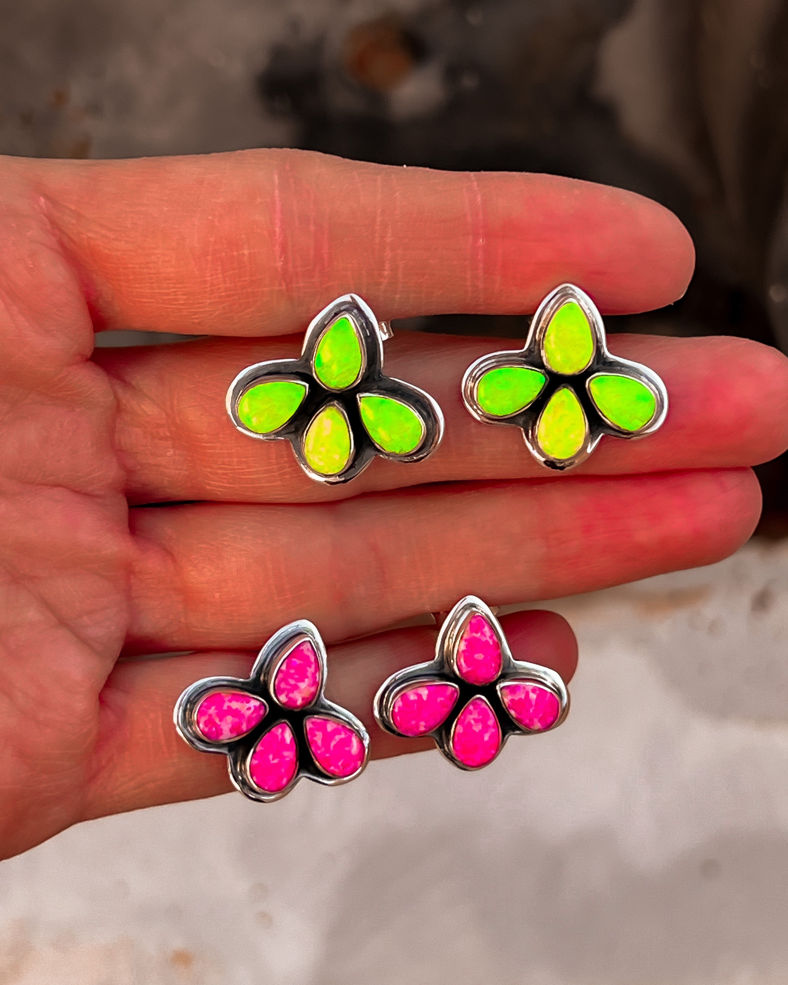 Neon Opal Sterling Silver Cluster Stud Earring-Krush Kandy, Women's Online Fashion Boutique Located in Phoenix, Arizona (Scottsdale Area)