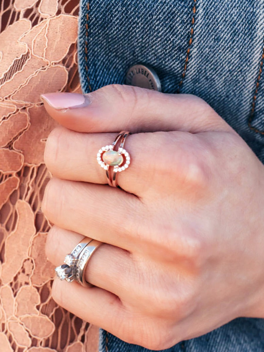 Double Halo Opal Ring-Dainty Rings-Krush Kandy, Women's Online Fashion Boutique Located in Phoenix, Arizona (Scottsdale Area)