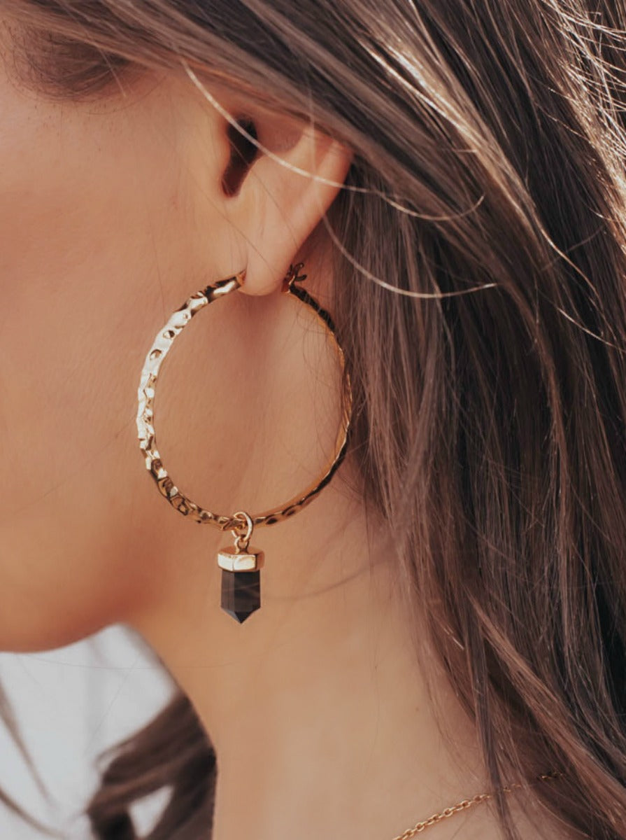 Krush Kouture: Hammered Hoop Earrings with Charm-Hoop Earrings-Krush Kandy, Women's Online Fashion Boutique Located in Phoenix, Arizona (Scottsdale Area)