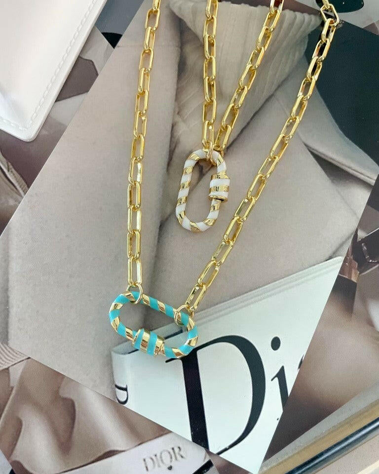 Enamel Stripe Carabiner Magnetic Necklace-Necklaces-Krush Kandy, Women's Online Fashion Boutique Located in Phoenix, Arizona (Scottsdale Area)