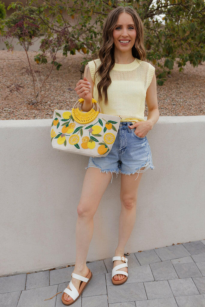 Golden Citrus Embroidered Tote-Purses & Bags-Krush Kandy, Women's Online Fashion Boutique Located in Phoenix, Arizona (Scottsdale Area)