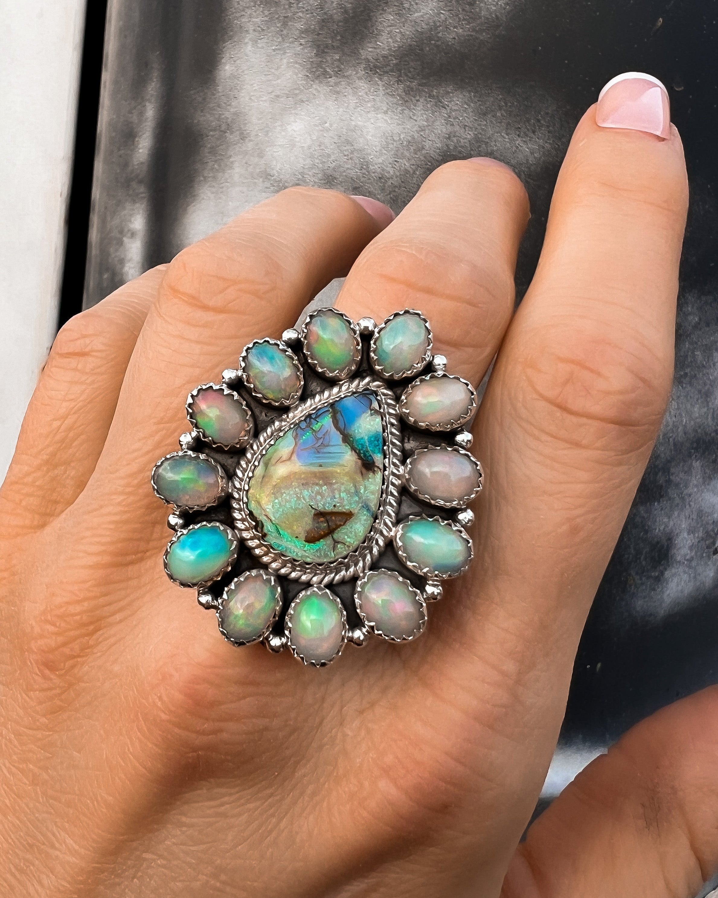 Sterling Opal & Ethiopian Opal Cluster Ring MADE TO ORDER-Cluster Rings-Krush Kandy, Women's Online Fashion Boutique Located in Phoenix, Arizona (Scottsdale Area)