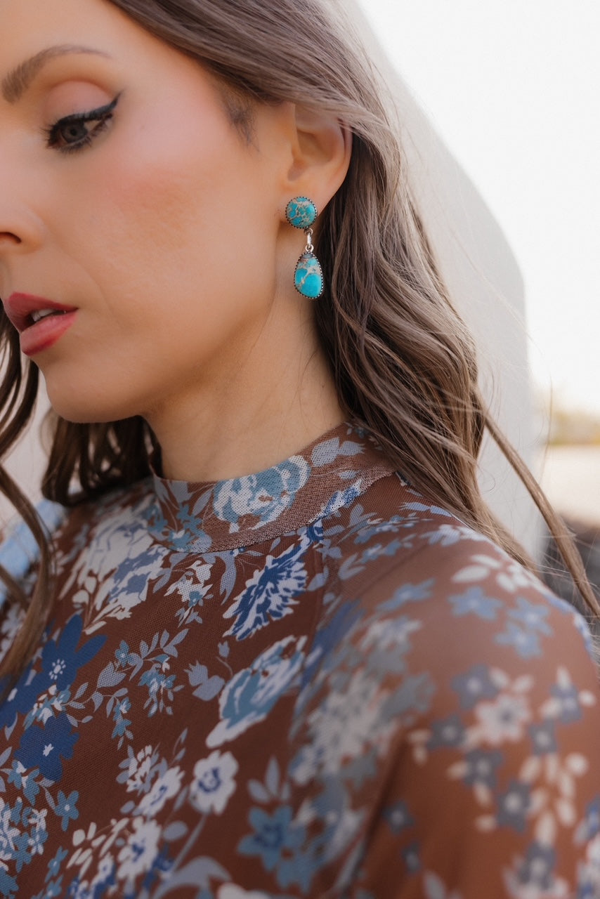 Desert Jasper Blue Slab Earrings-Earrings-Krush Kandy, Women's Online Fashion Boutique Located in Phoenix, Arizona (Scottsdale Area)