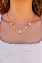 Pink Conch & Turquoise Gold Bow Necklace-Necklaces-Krush Kandy, Women's Online Fashion Boutique Located in Phoenix, Arizona (Scottsdale Area)