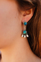 Peacock Dahlia & White Shell Clove Cluster Earrings-Earrings-Krush Kandy, Women's Online Fashion Boutique Located in Phoenix, Arizona (Scottsdale Area)