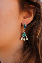 Peacock Dahlia & White Shell Clove Cluster Earrings-Earrings-Krush Kandy, Women's Online Fashion Boutique Located in Phoenix, Arizona (Scottsdale Area)