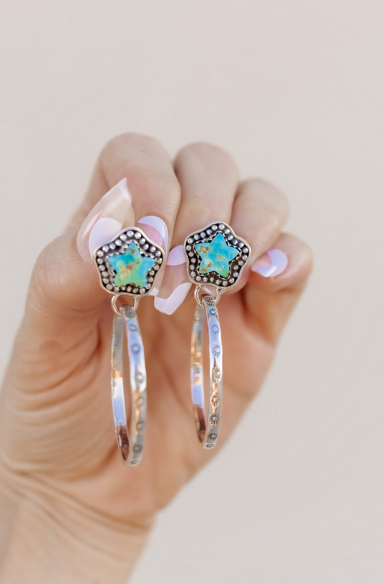 Star Stamped Hoop Sterling Silver Stone Earring MADE TO ORDER-Drop Earrings-Krush Kandy, Women's Online Fashion Boutique Located in Phoenix, Arizona (Scottsdale Area)