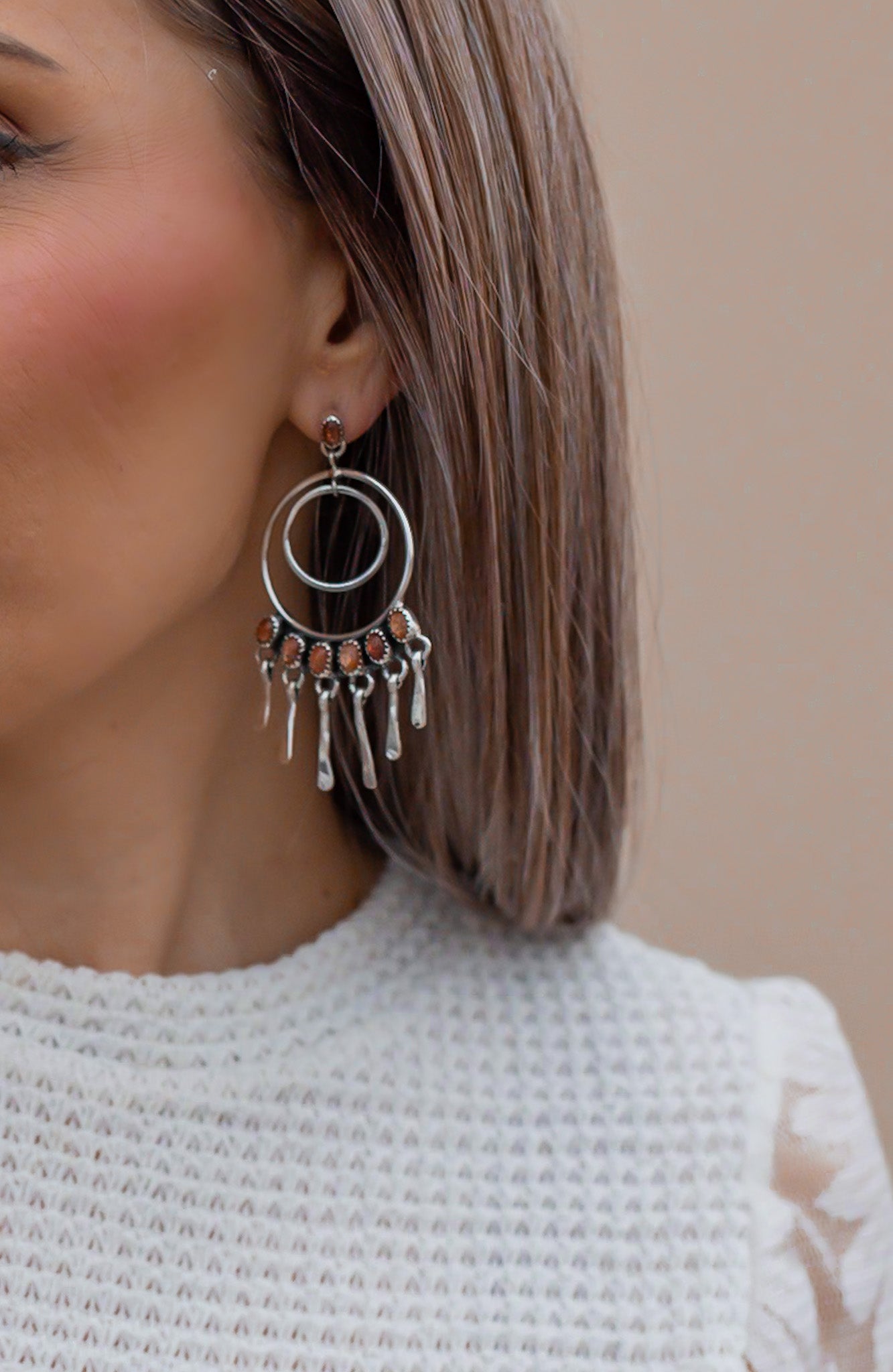 Sterling Silver Mixed Stone Fringe Earrings-Drop Earrings-Krush Kandy, Women's Online Fashion Boutique Located in Phoenix, Arizona (Scottsdale Area)