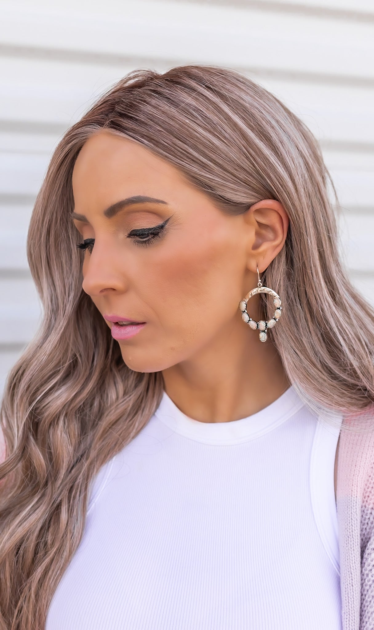 Hammered Hoop & Gemmed Loop Earring-Hoop Earrings-Krush Kandy, Women's Online Fashion Boutique Located in Phoenix, Arizona (Scottsdale Area)