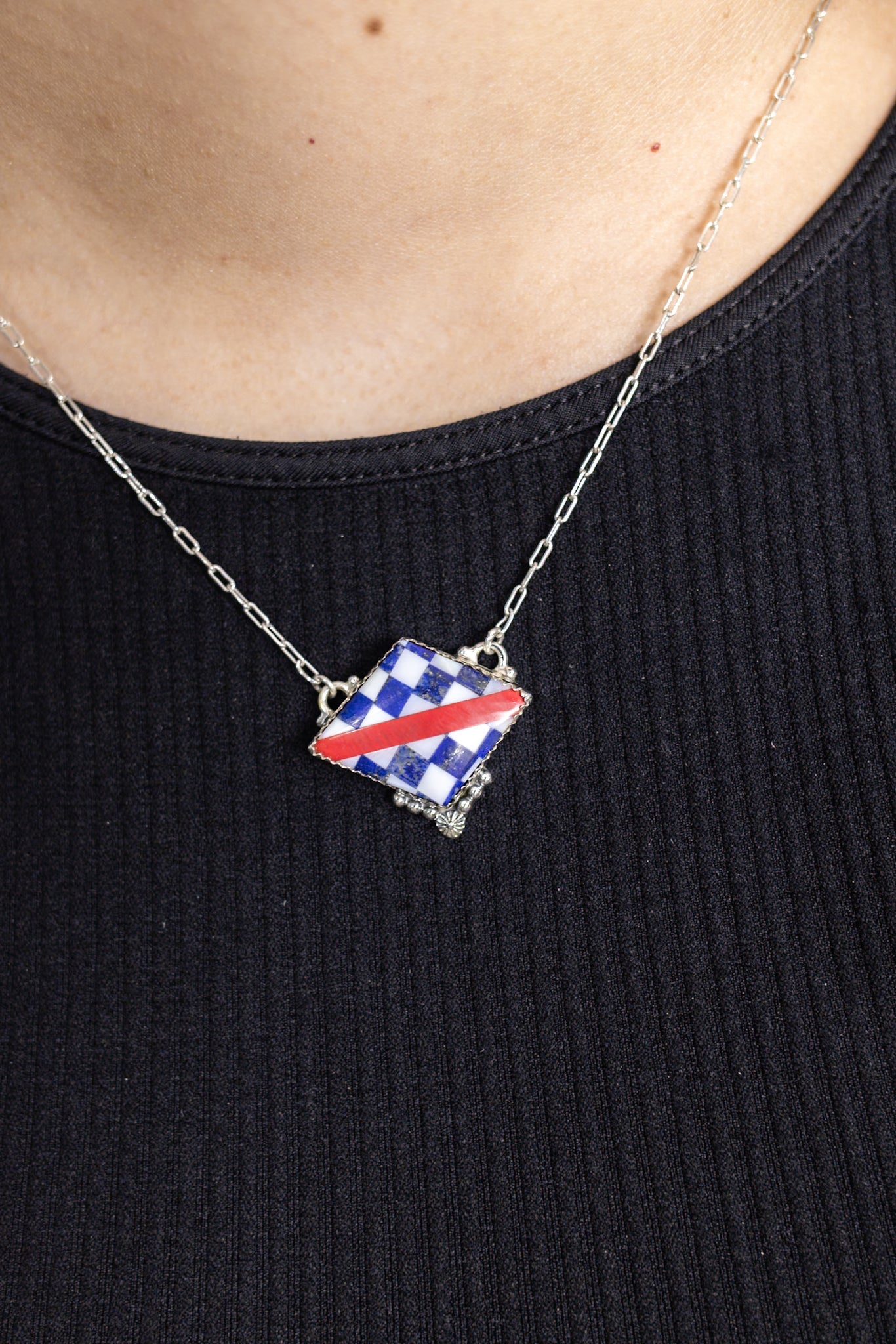 Freedom Stripes and Checkered Statement Necklace-Necklaces-Krush Kandy, Women's Online Fashion Boutique Located in Phoenix, Arizona (Scottsdale Area)