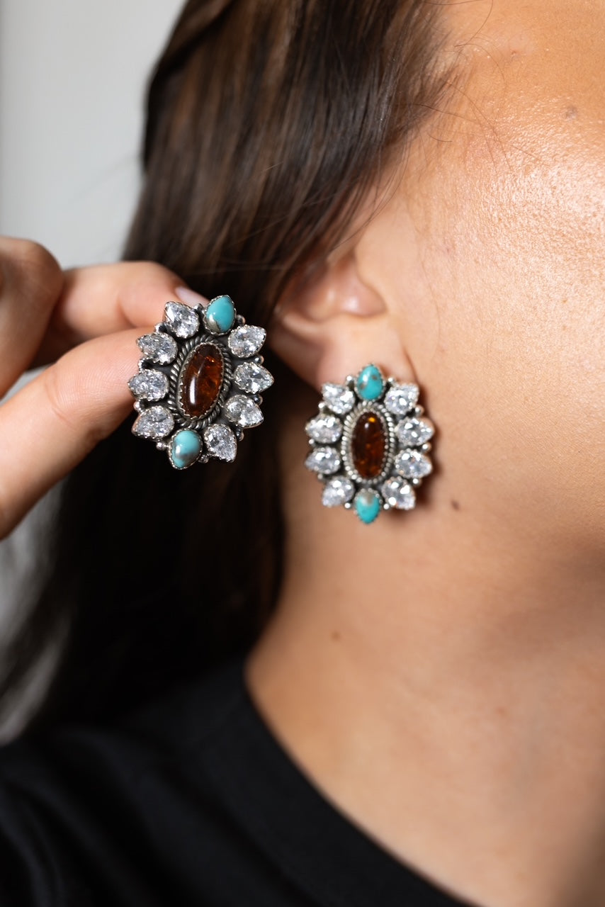 Ambers Turquoise & Crystal Stud Earrings-Stud Earrings-Krush Kandy, Women's Online Fashion Boutique Located in Phoenix, Arizona (Scottsdale Area)