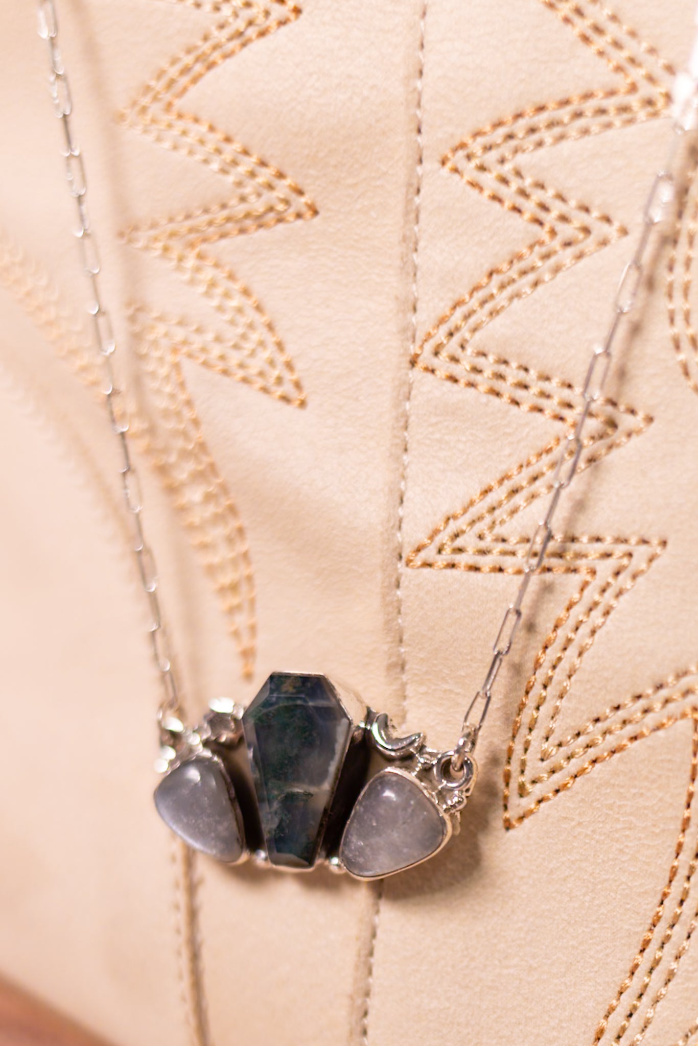 Moonstone Coffin Cluster Stone Necklace-Chain Necklaces-Krush Kandy, Women's Online Fashion Boutique Located in Phoenix, Arizona (Scottsdale Area)
