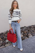 Coquette Charm Bow Stripe Sweater-Sweaters-Krush Kandy, Women's Online Fashion Boutique Located in Phoenix, Arizona (Scottsdale Area)